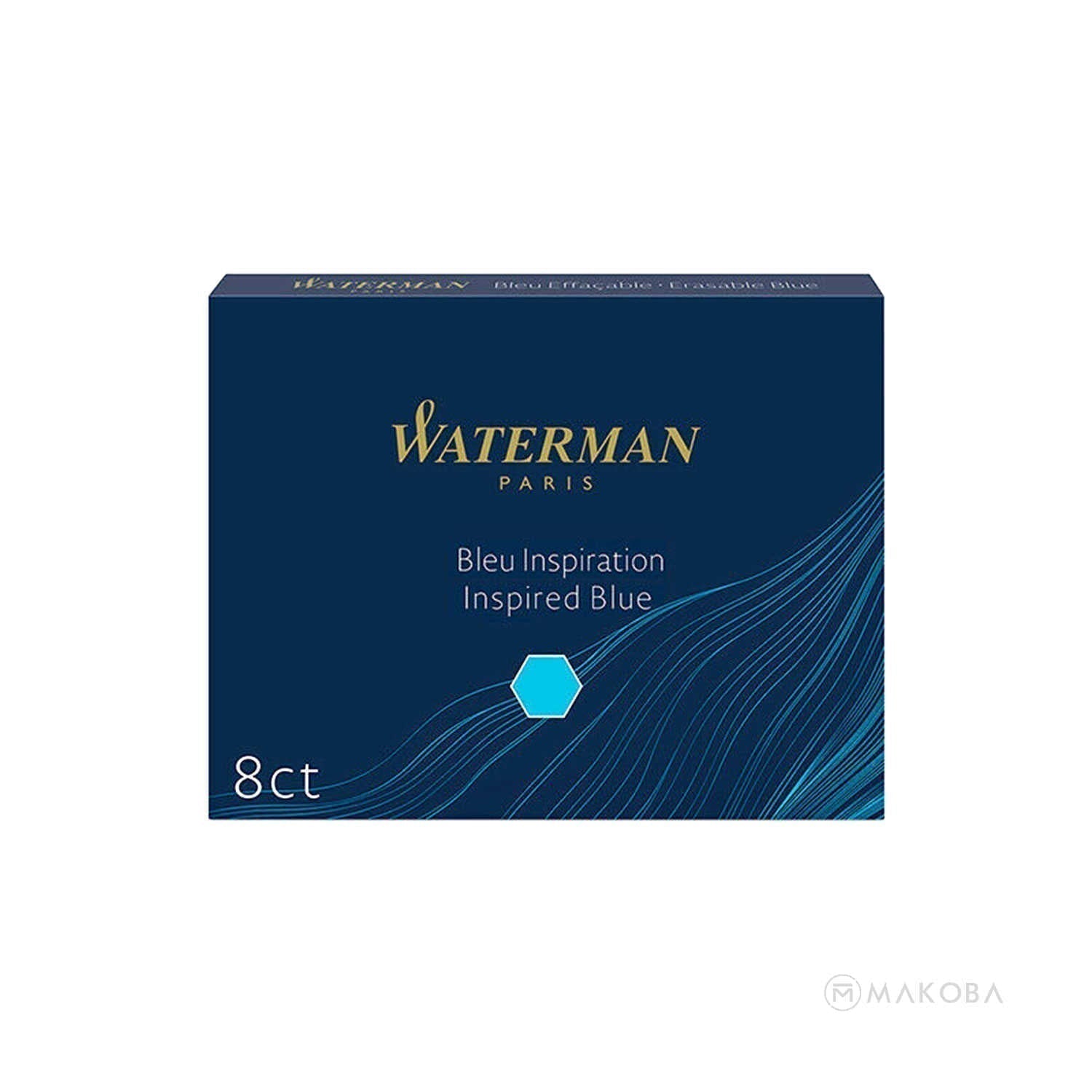 Waterman Long Ink Cartridge Pack of 8 - Inspired Blue (Turquoise) Waterman