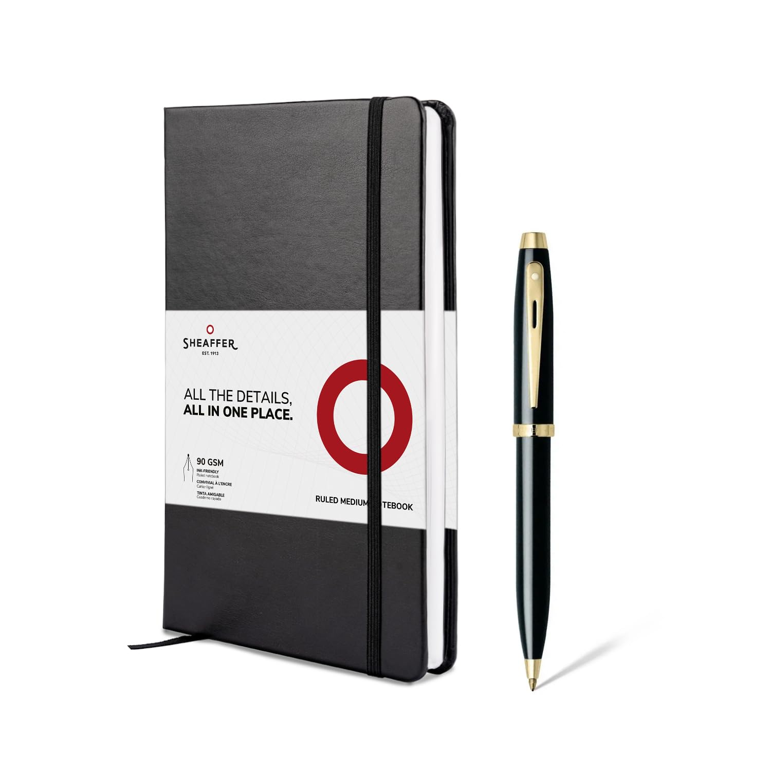 Sheaffer Gift Set 100 | G9322 Glossy Black with Gold Tone Trim Ballpoint Pen with Medium Notebook | Premium Gift Set Sheaffer