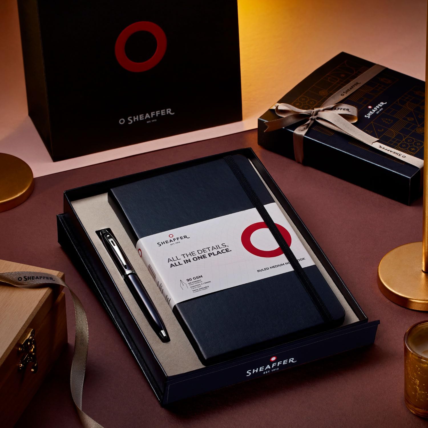 Sheaffer Gift Set 100 | G9322 Glossy Black with Gold Tone Trim Ballpoint Pen with Medium Notebook | Premium Gift Set Sheaffer