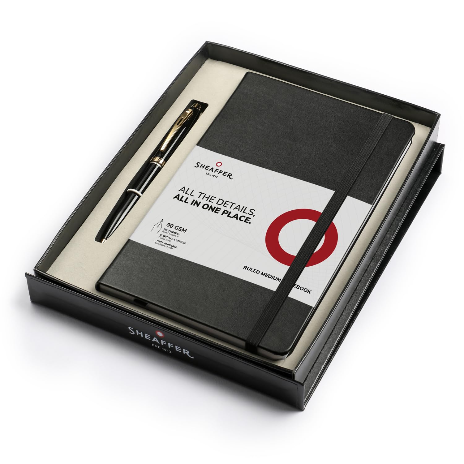 Sheaffer Gift Set 100 | G9322 Glossy Black with Gold Tone Trim Ballpoint Pen with Medium Notebook | Premium Gift Set Sheaffer