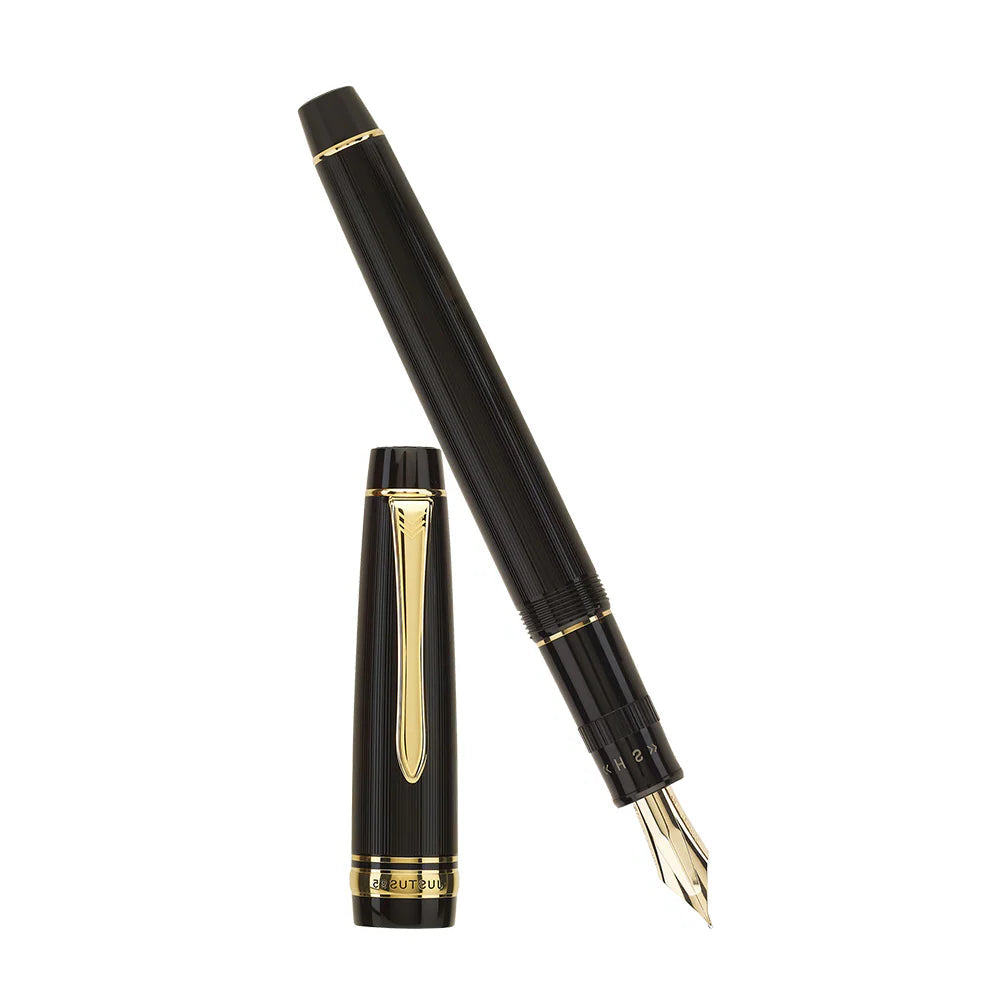 Pilot Justus 95 Stripe Black Resin with Gold Trim Fountain Pen - 14Kt Gold Fine-Medium Nib Pilot