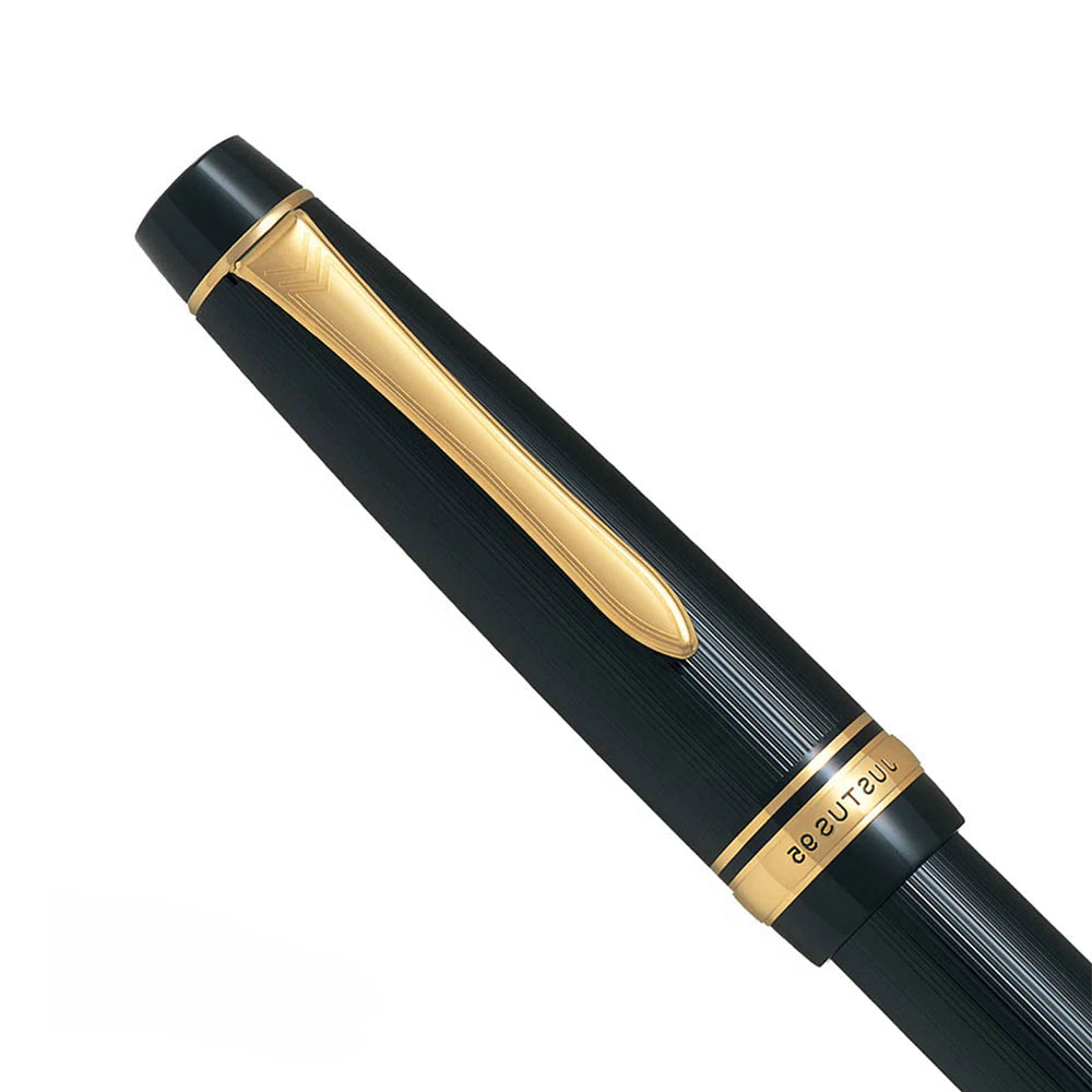 Pilot Justus 95 Stripe Black Resin with Gold Trim Fountain Pen - 14Kt Gold Fine-Medium Nib Pilot
