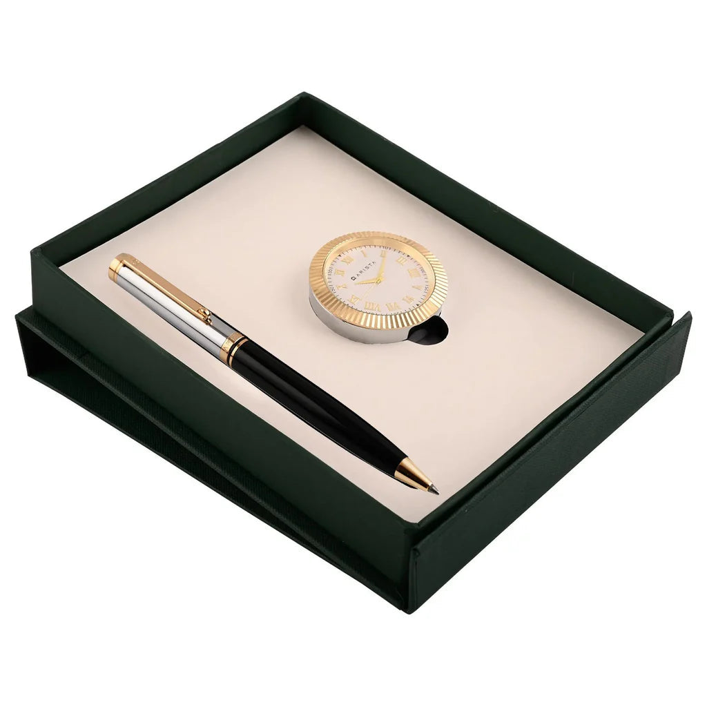 Arista Switch Black Chrome GT Ballpoint Pen + Table Clock Gift Set Arista