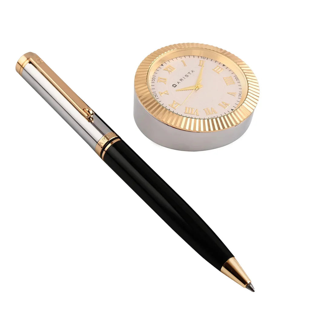 Arista Switch Black Chrome GT Ballpoint Pen + Table Clock Gift Set Arista