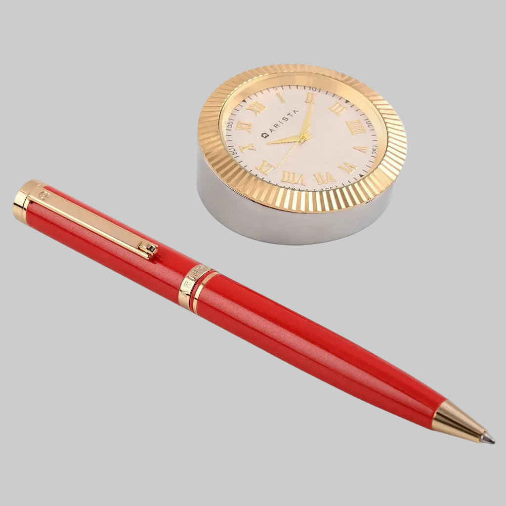 Arista Switch Pearl Red GT Ballpoint Pen + Table Clock Gift Set Pen Club