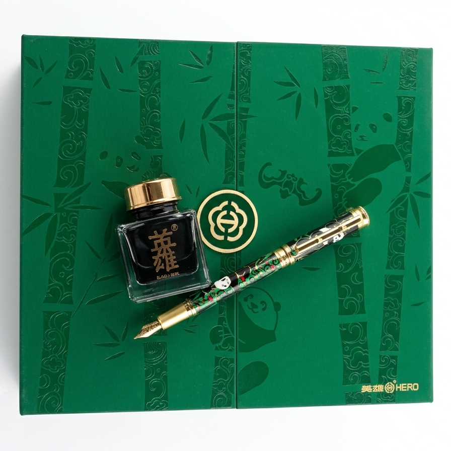 Hero Chinese-style Panda & Bamboo Fountain Pen and Notebook Gift Box Set