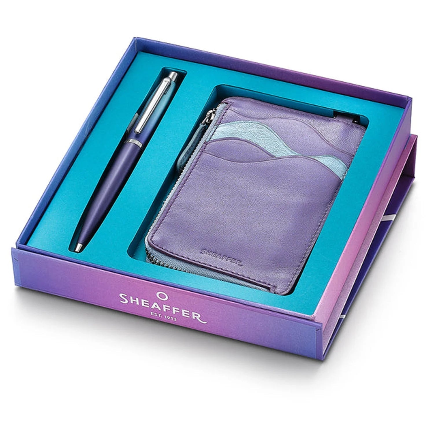 Sheaffer Expressions VFM Blue/Purple Pearlised Gradient CT Ballpoint Pen + Card Case Gift Set G9430 Pen Club