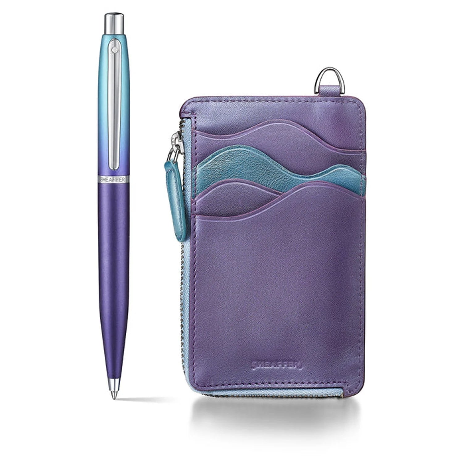 Sheaffer Expressions VFM Blue/Purple Pearlised Gradient CT Ballpoint Pen + Card Case Gift Set G9430 Pen Club