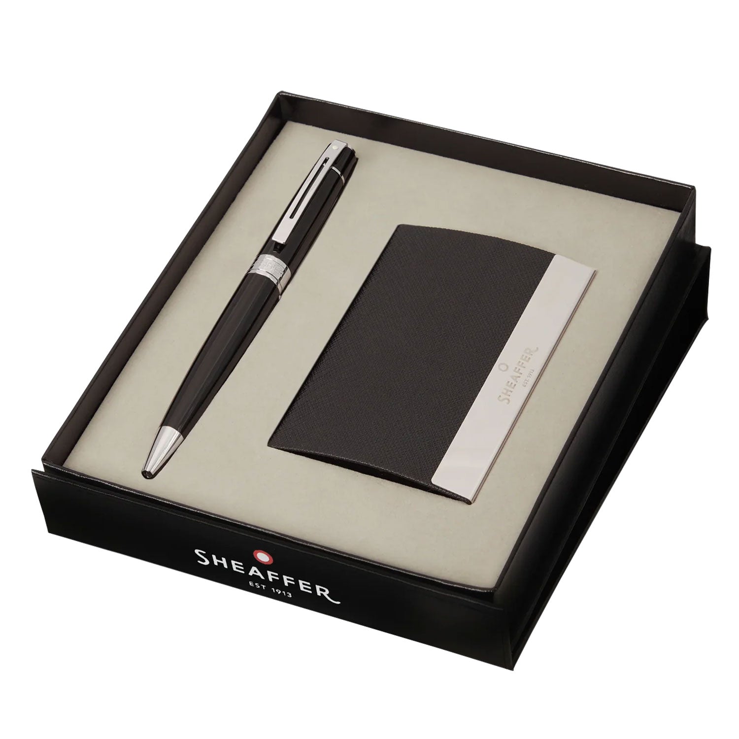 Sheaffer 300 Series Ball Pen Combo Gift Sets, Glossy Black CT + Business Card Holder Sheaffer