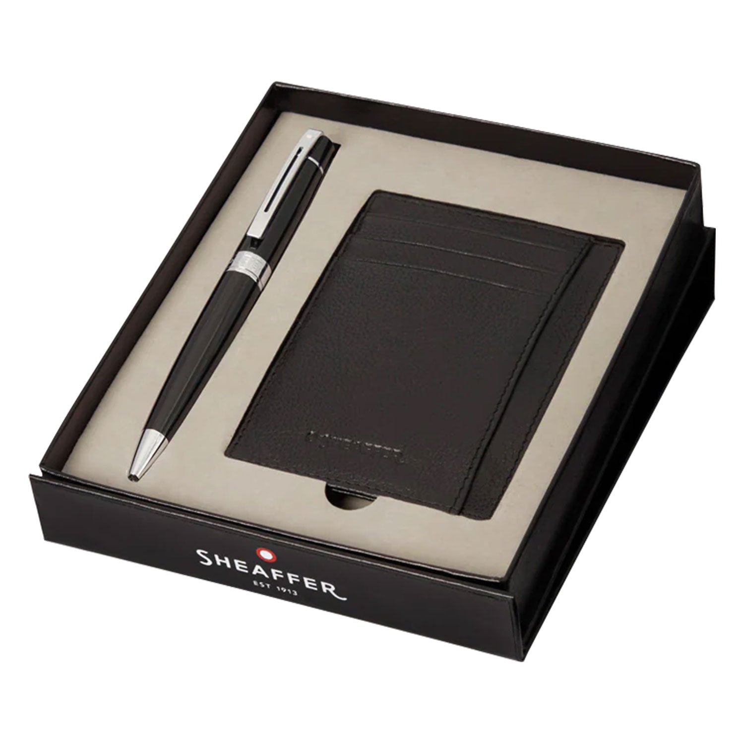 Sheaffer Gift Set - 300 Series Glossy Black CT Ball Pen with Credit Card Holder Sheaffer