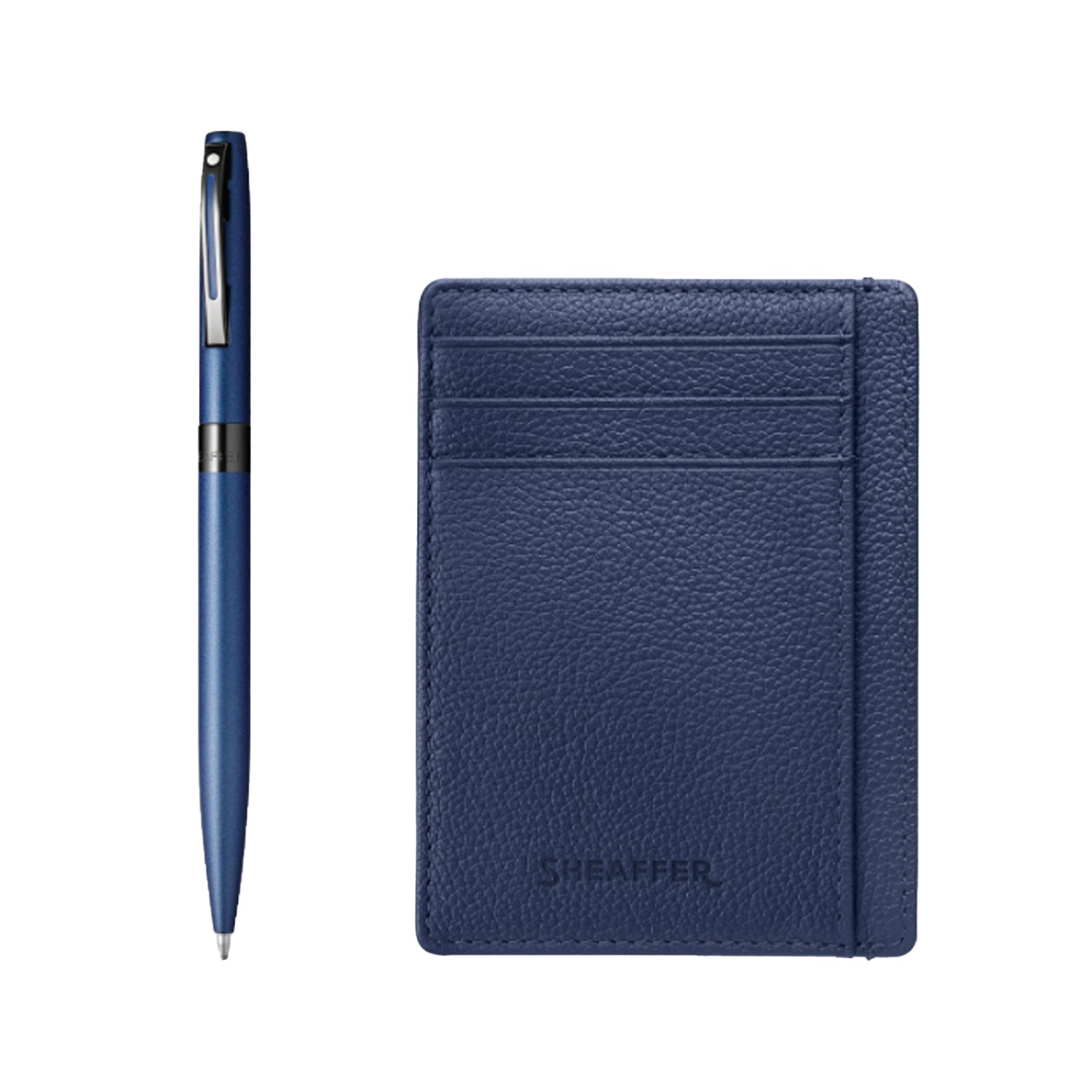Sheaffer 9018 Gift Set - Reminder Matte Blue Ball Pen with Sapphire Night Blue Credit Card Holder Sheaffer