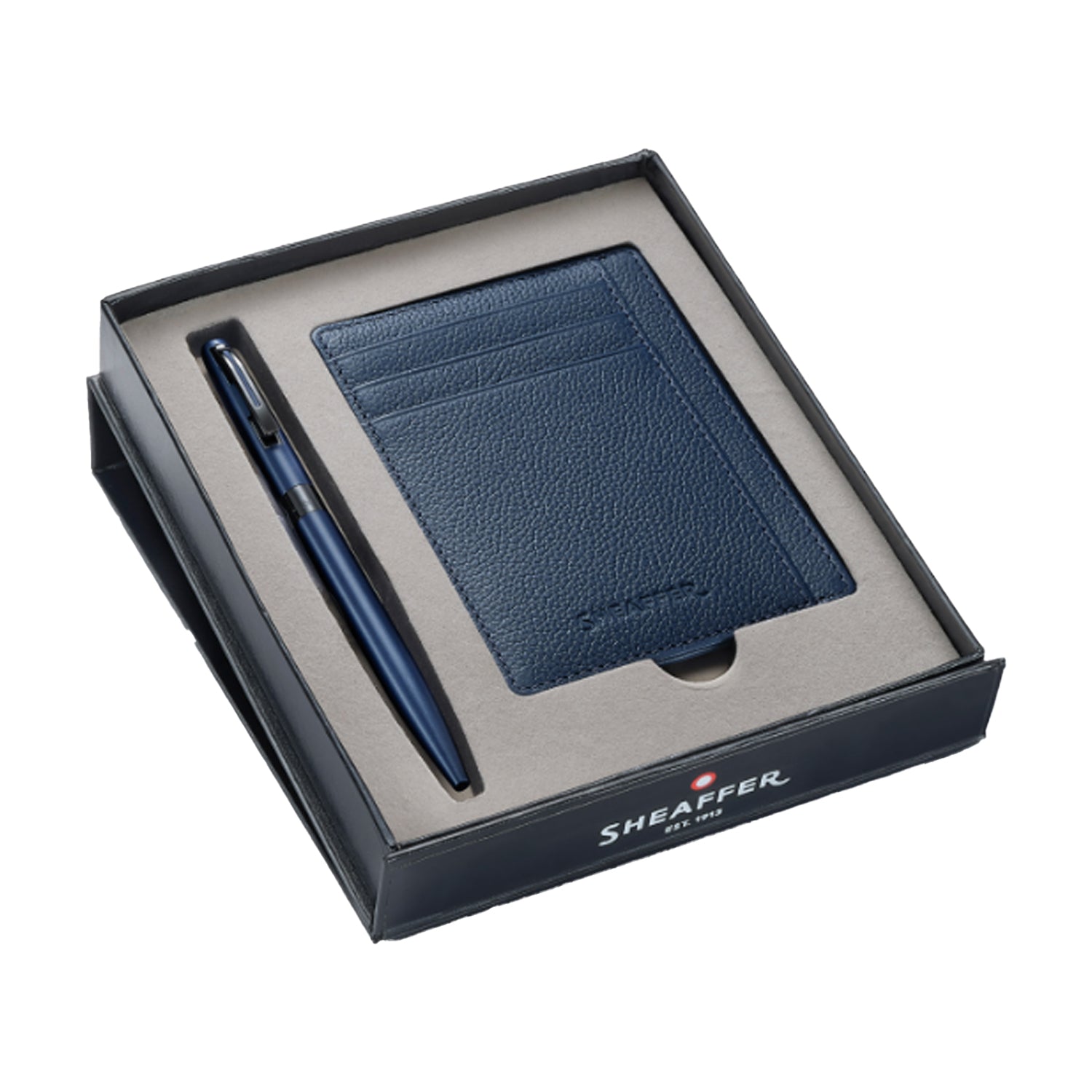 Sheaffer 9018 Gift Set - Reminder Matte Blue Ball Pen with Sapphire Night Blue Credit Card Holder Sheaffer