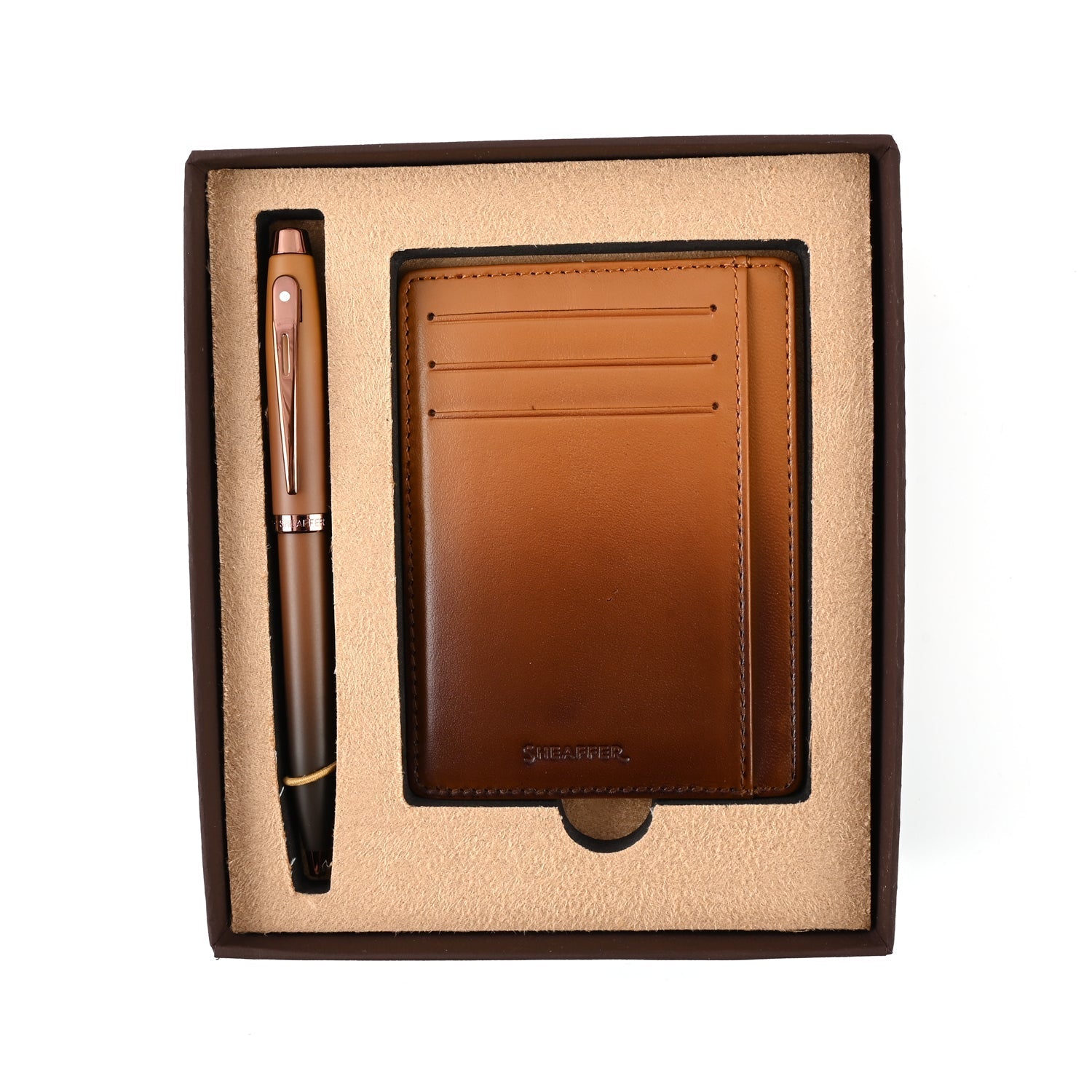 Sheaffer 9374 Gift Set - 100 Series Coffee Matte Brown Ball Pen with Brown Credit Card Holder Sheaffer