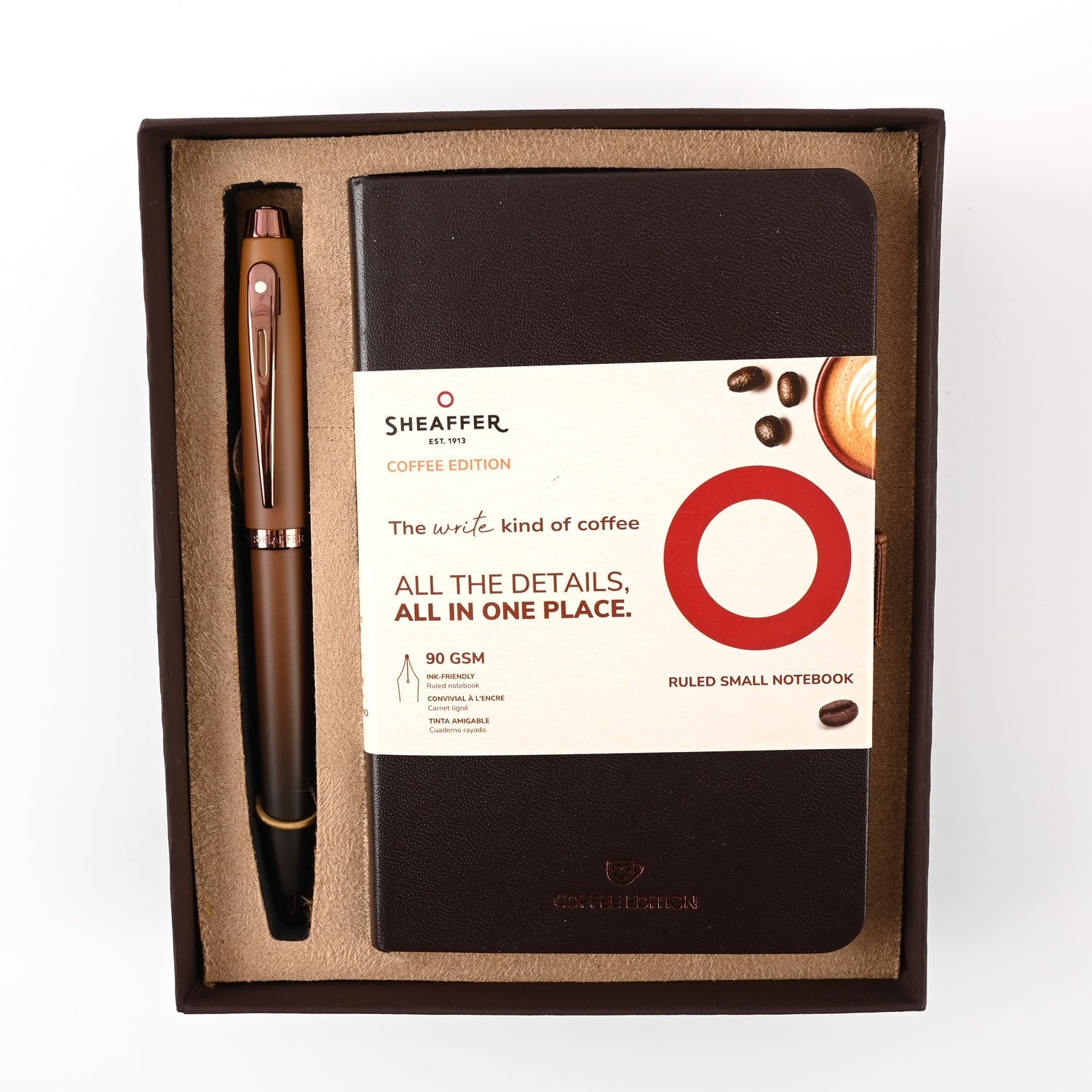 Sheaffer 9374 Gift Set - 100 Series Coffee Matte Brown Ball Pen with Brown Small Notebook Sheaffer