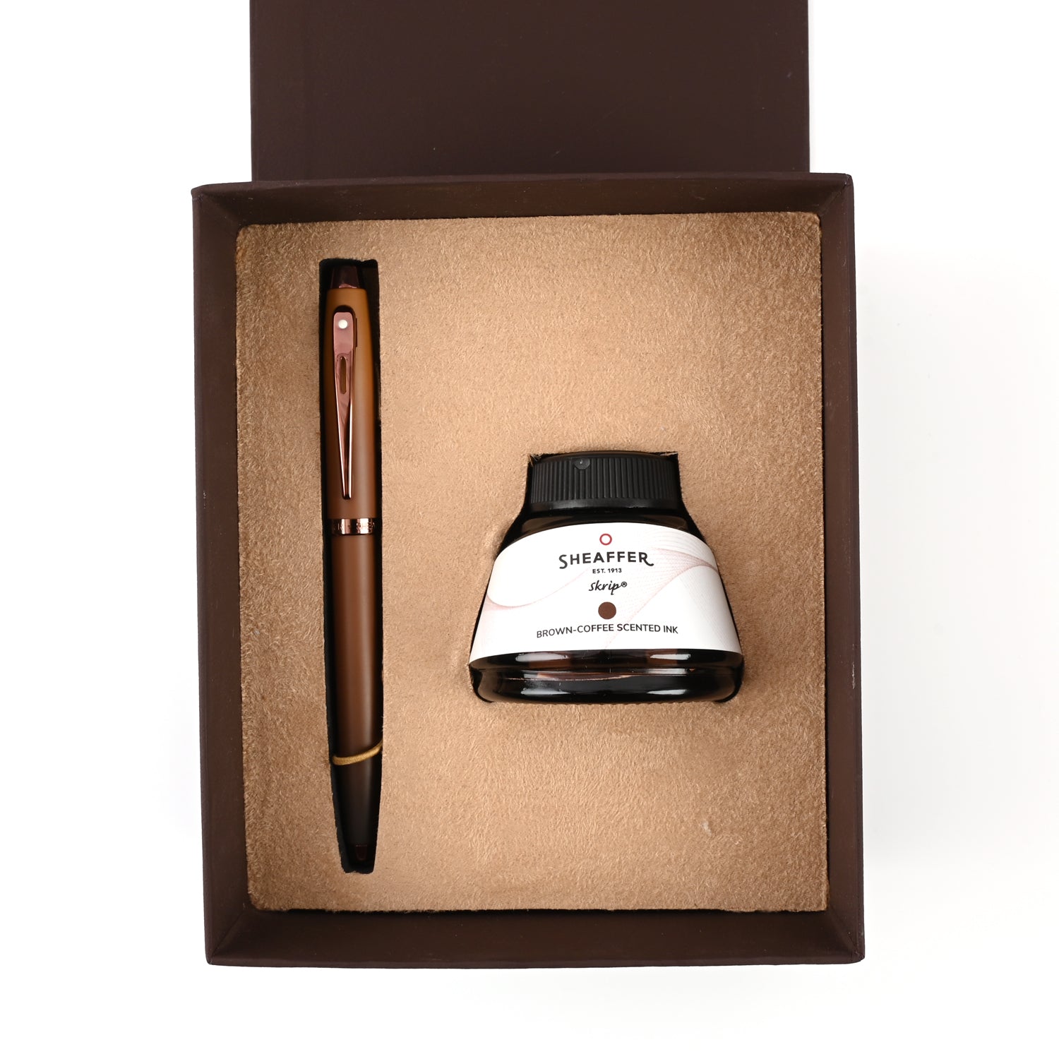 Sheaffer 9374 Gift Set - 100 Series Coffee Matte Brown (Medium) Fountain Pen with Coffee Scented Ink Bottle Sheaffer
