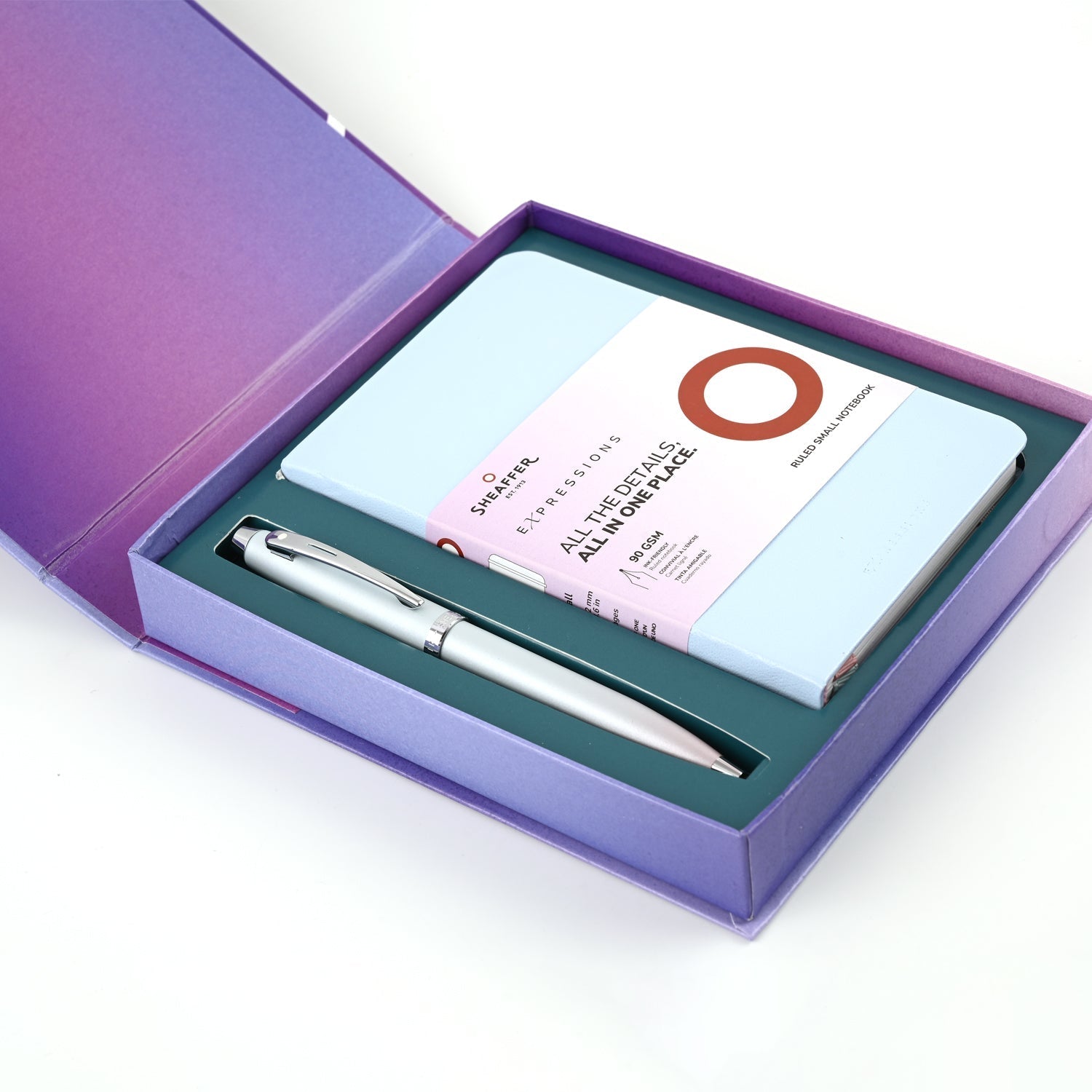 Sheaffer 9376 Gift Set - Expressions 100 Blue & Pink Pearlised Gradient Ball Pen with A6 Notebook Sheaffer