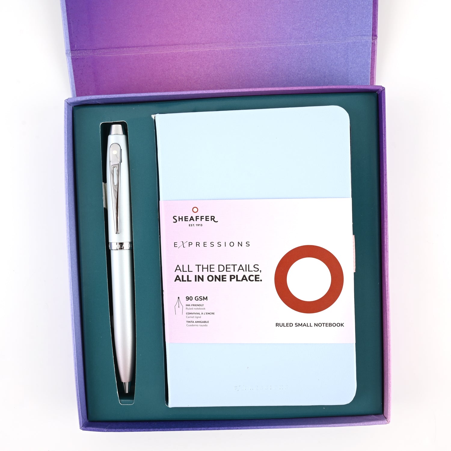 Sheaffer 9376 Gift Set - Expressions 100 Blue & Pink Pearlised Gradient Ball Pen with A6 Notebook Sheaffer