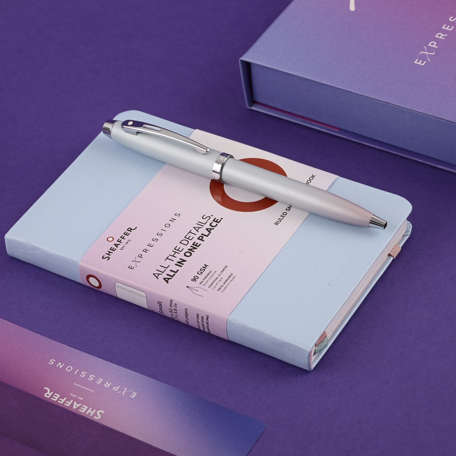Sheaffer 9376 Gift Set - Expressions 100 Blue & Pink Pearlised Gradient Ball Pen with A6 Notebook Sheaffer