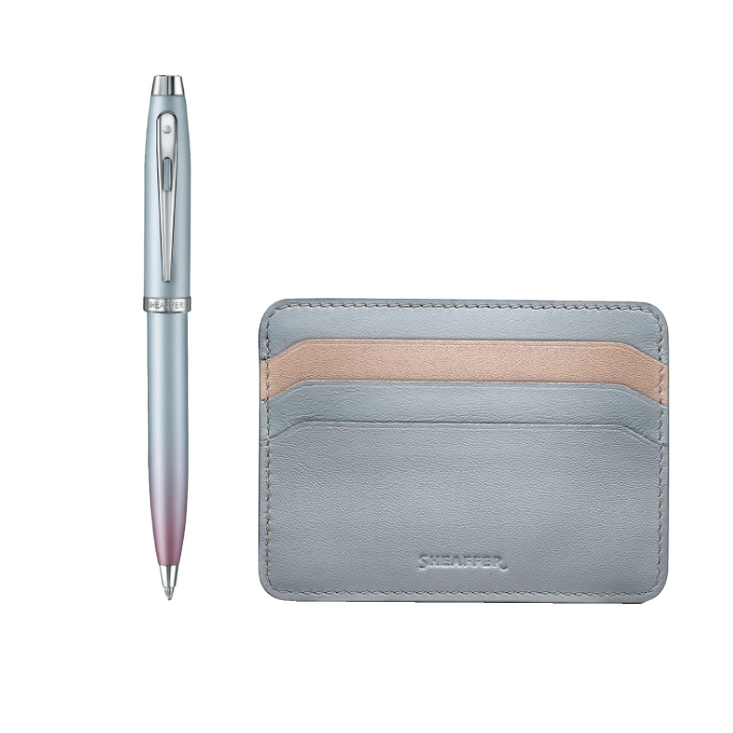 Sheaffer 9376 Gift Set - Expressions 100 Blue & Pink Pearlised Gradient Ball Pen with Credit Card Holder Sheaffer
