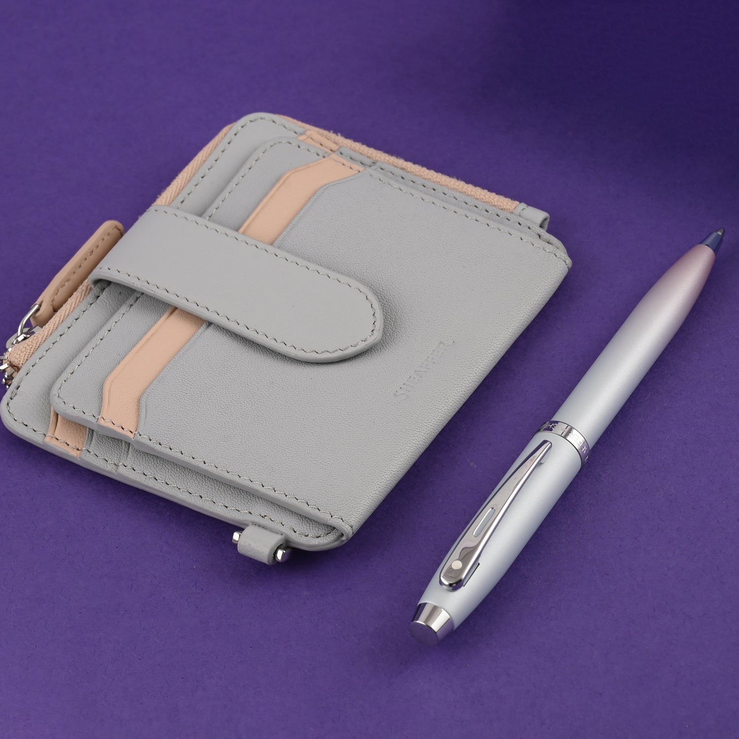 Sheaffer 9376 Gift Set - Expressions 100 Blue & Pink Pearlised Gradient Ball Pen with Leather Wallet Sheaffer