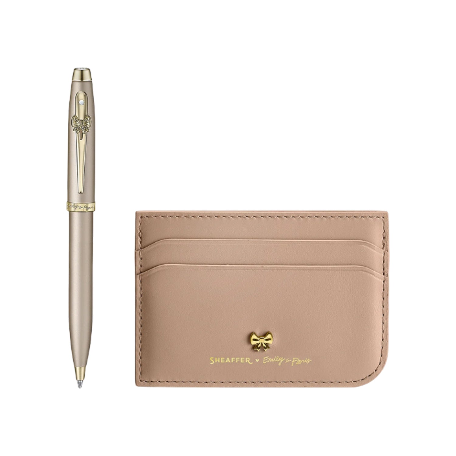 Sheaffer 9377 Emily in Paris Gift Set - 100 Champagne Ball Pen with Taupe Credit Card Holder Sheaffer