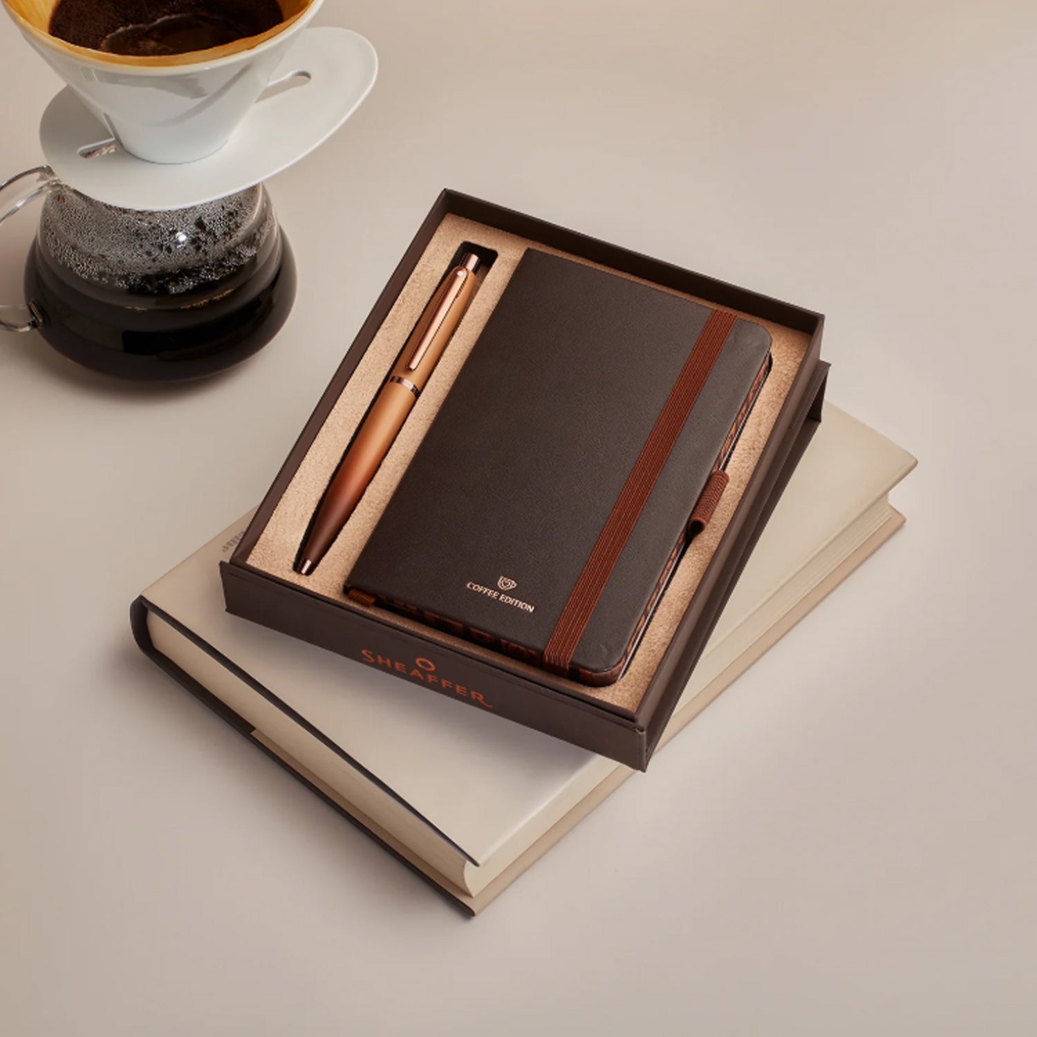 Sheaffer 9428 Gift Set - VFM Coffee Matte Brown Ball Pen with Brown A6 Notebook Sheaffer