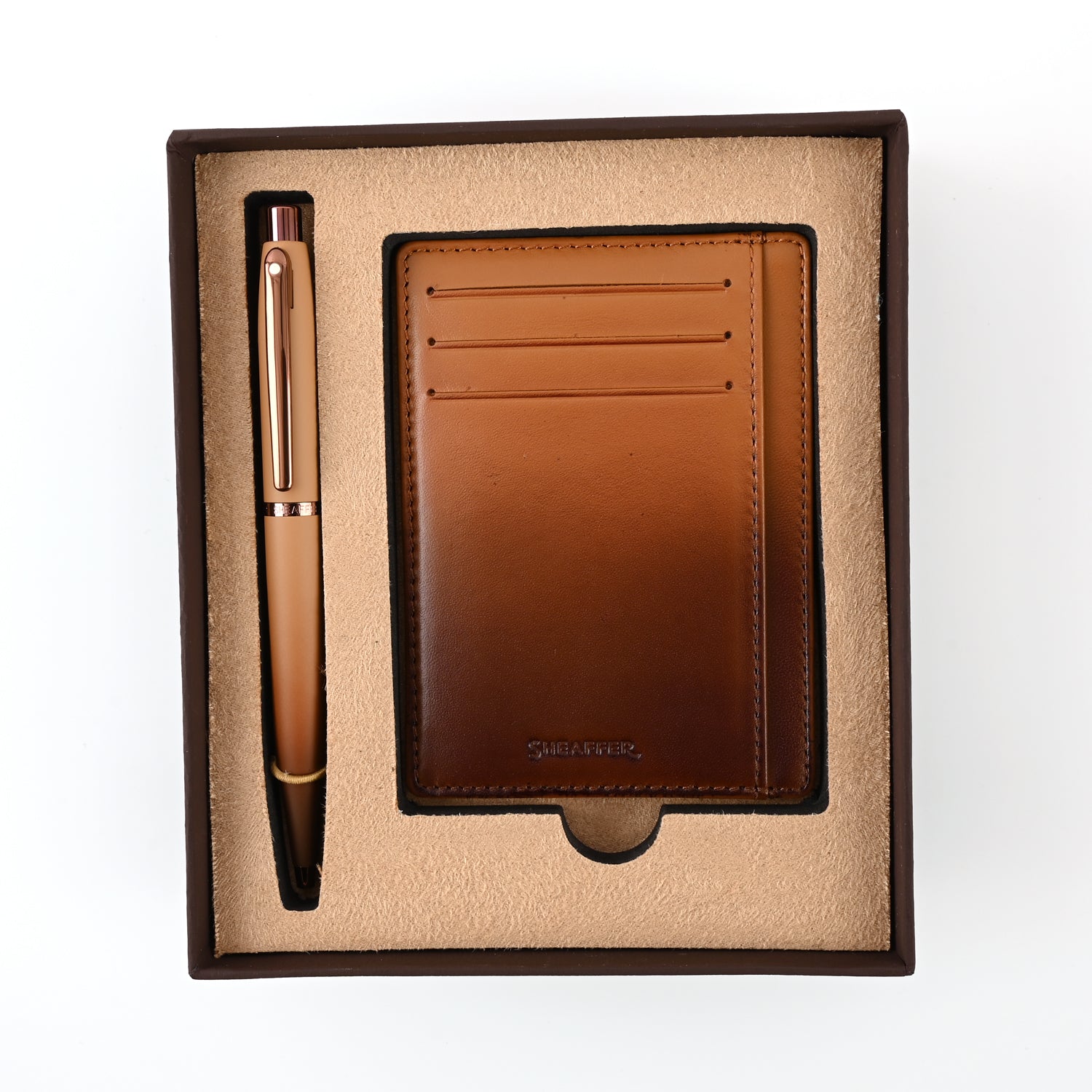 Sheaffer 9428 Gift Set - VFM Coffee Matte Brown Ball Pen with Brown Credit Card Holder Sheaffer