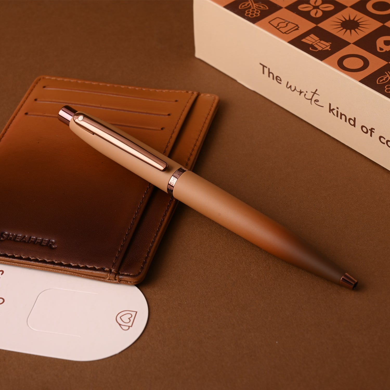 Sheaffer 9428 Gift Set - VFM Coffee Matte Brown Ball Pen with Brown Credit Card Holder Sheaffer