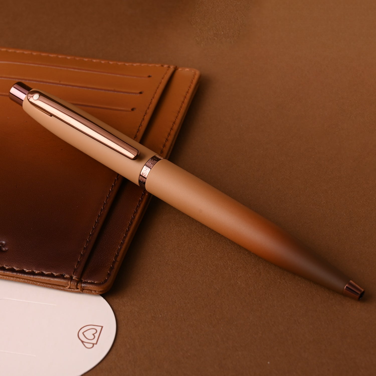 Sheaffer 9428 Gift Set - VFM Coffee Matte Brown Ball Pen with Brown Credit Card Holder Sheaffer