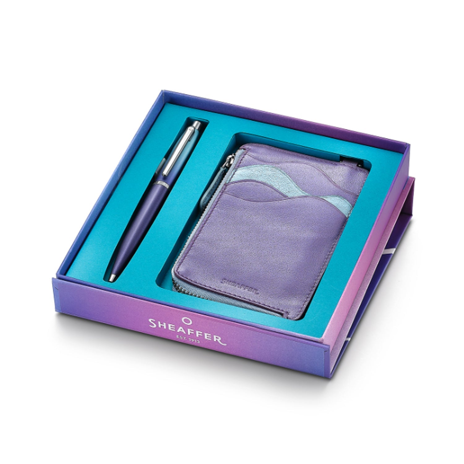 Sheaffer 9430 Gift Set - Expressions VFM Blue & Purple Pearlised Gradient Ball Pen with Credit Card Holder Sheaffer