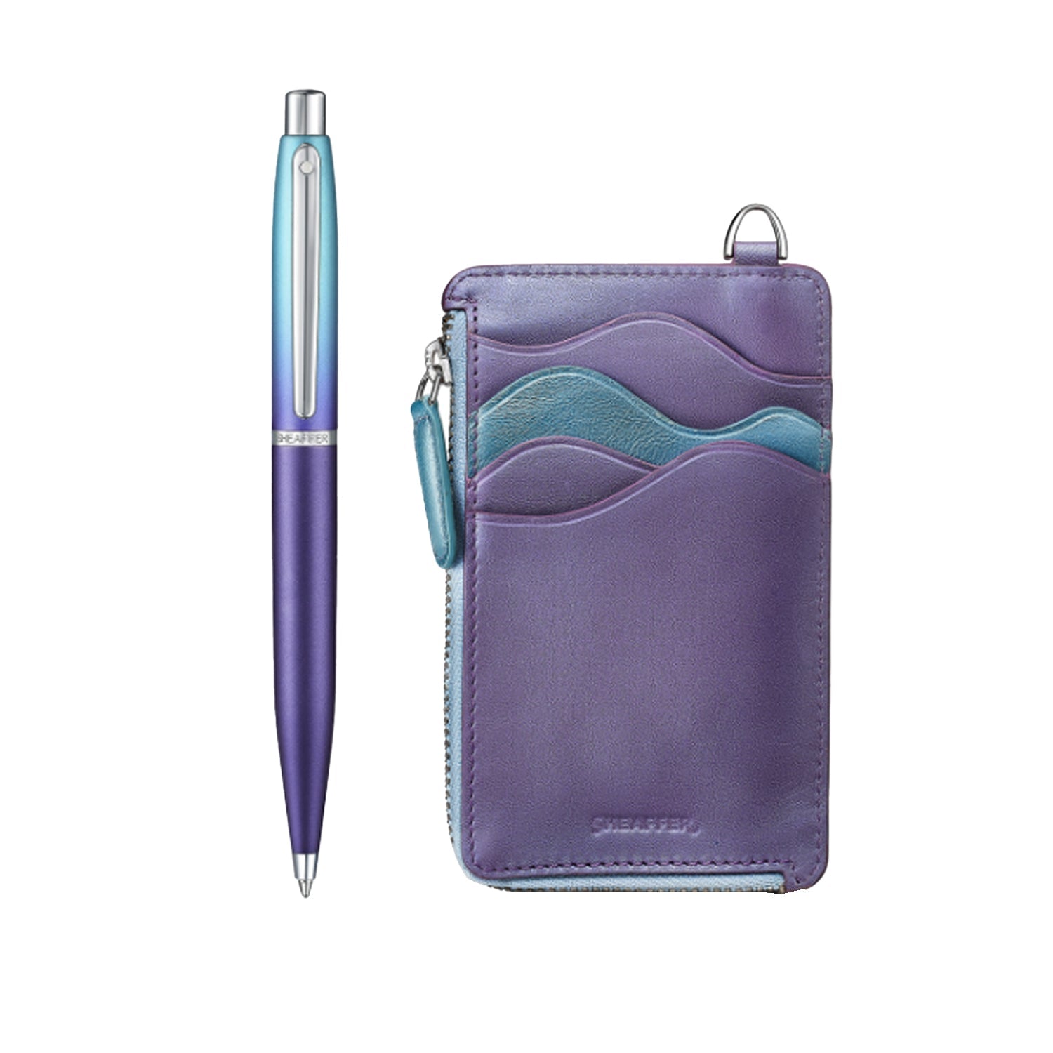 Sheaffer 9430 Gift Set - Expressions VFM Blue & Purple Pearlised Gradient Ball Pen with Credit Card Holder Sheaffer