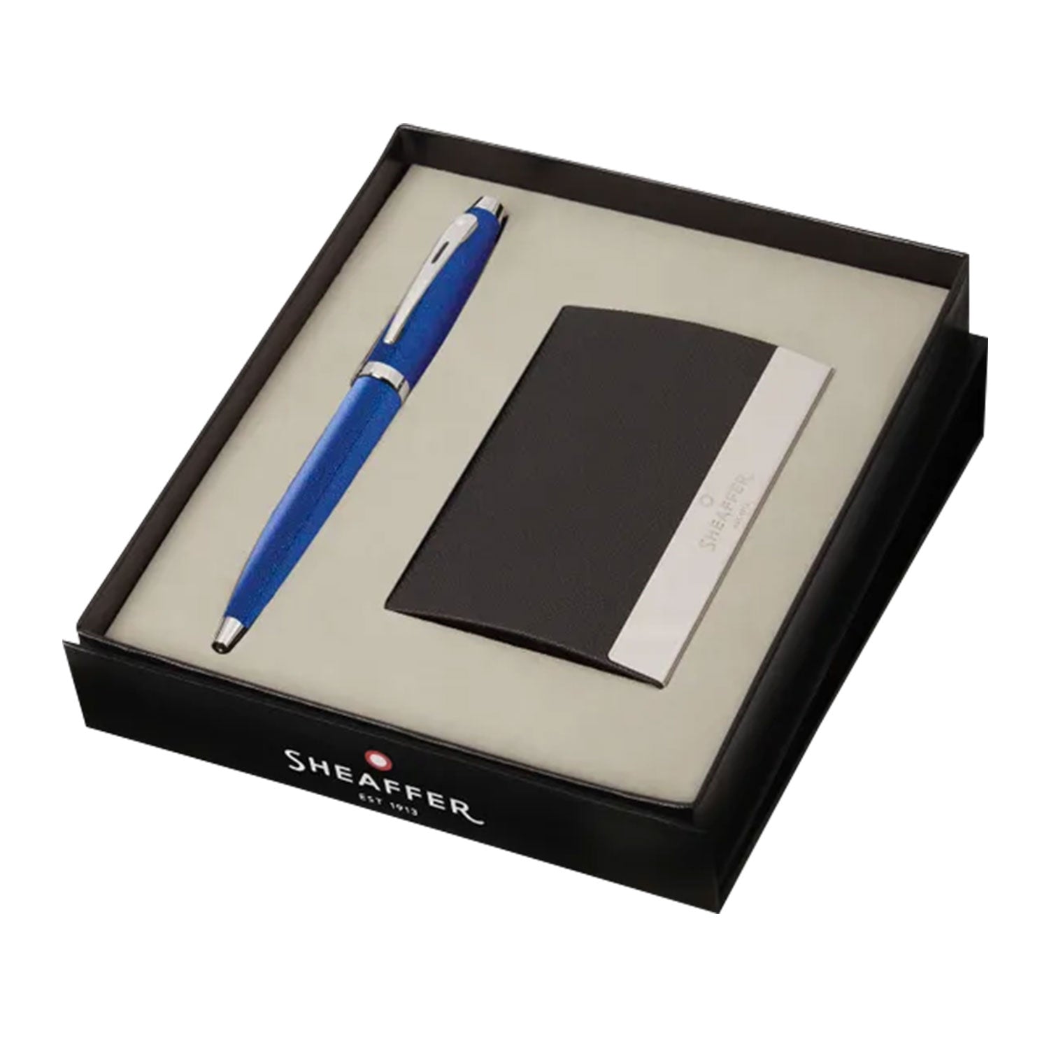 Sheaffer Gift Set - 100 Series Glossy Blue CT Ball Pen with Business Card Holder Sheaffer