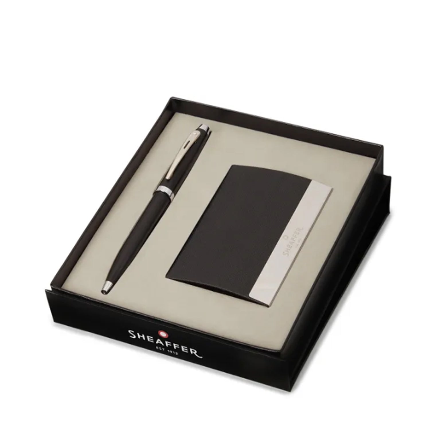 Sheaffer Gift Set - 100 Series Matt Black Ball Pen with Card Holder Sheaffer