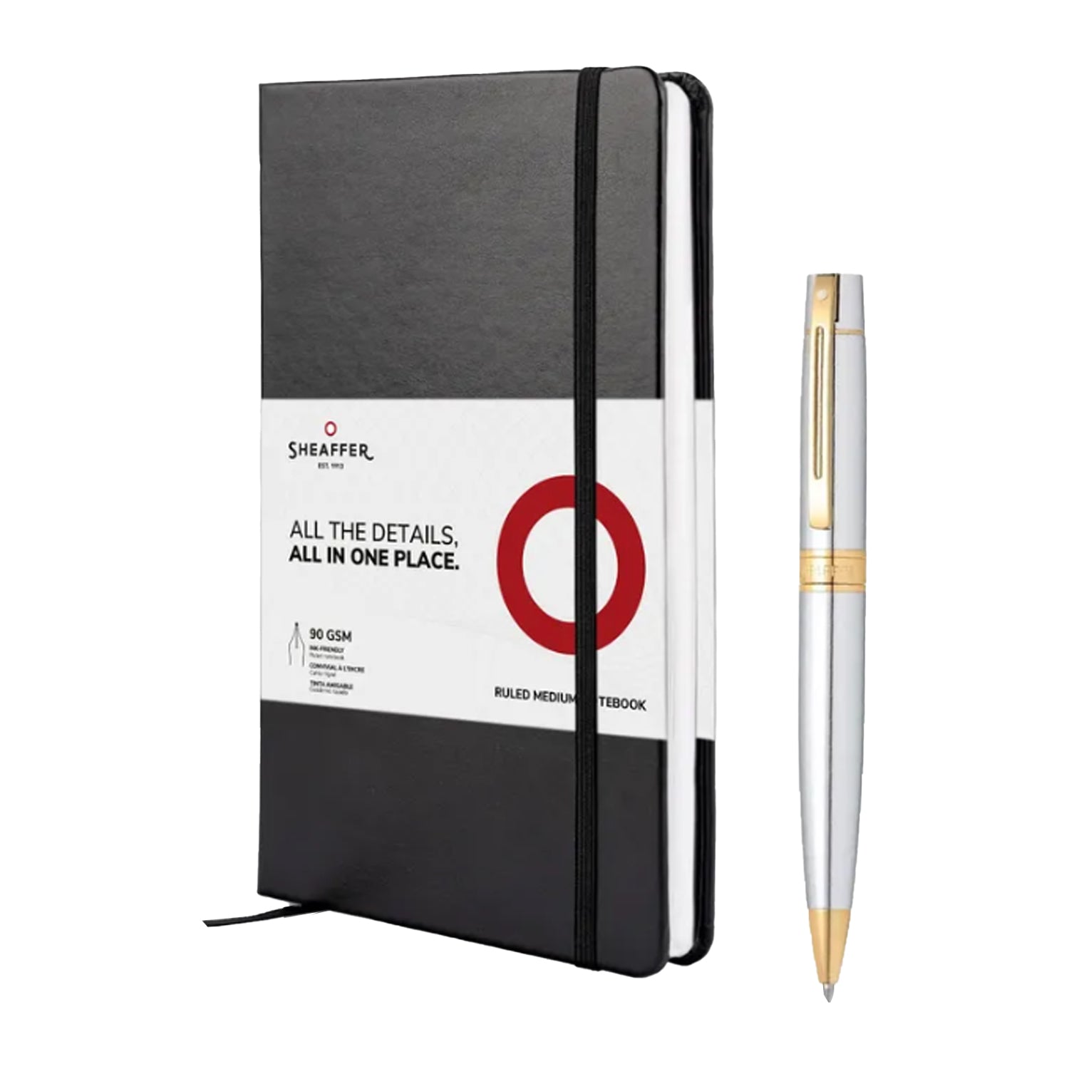 Sheaffer Gift Set - 300 Series Bright Chrome GT Ball Pen with A5 Black Notebook Sheaffer
