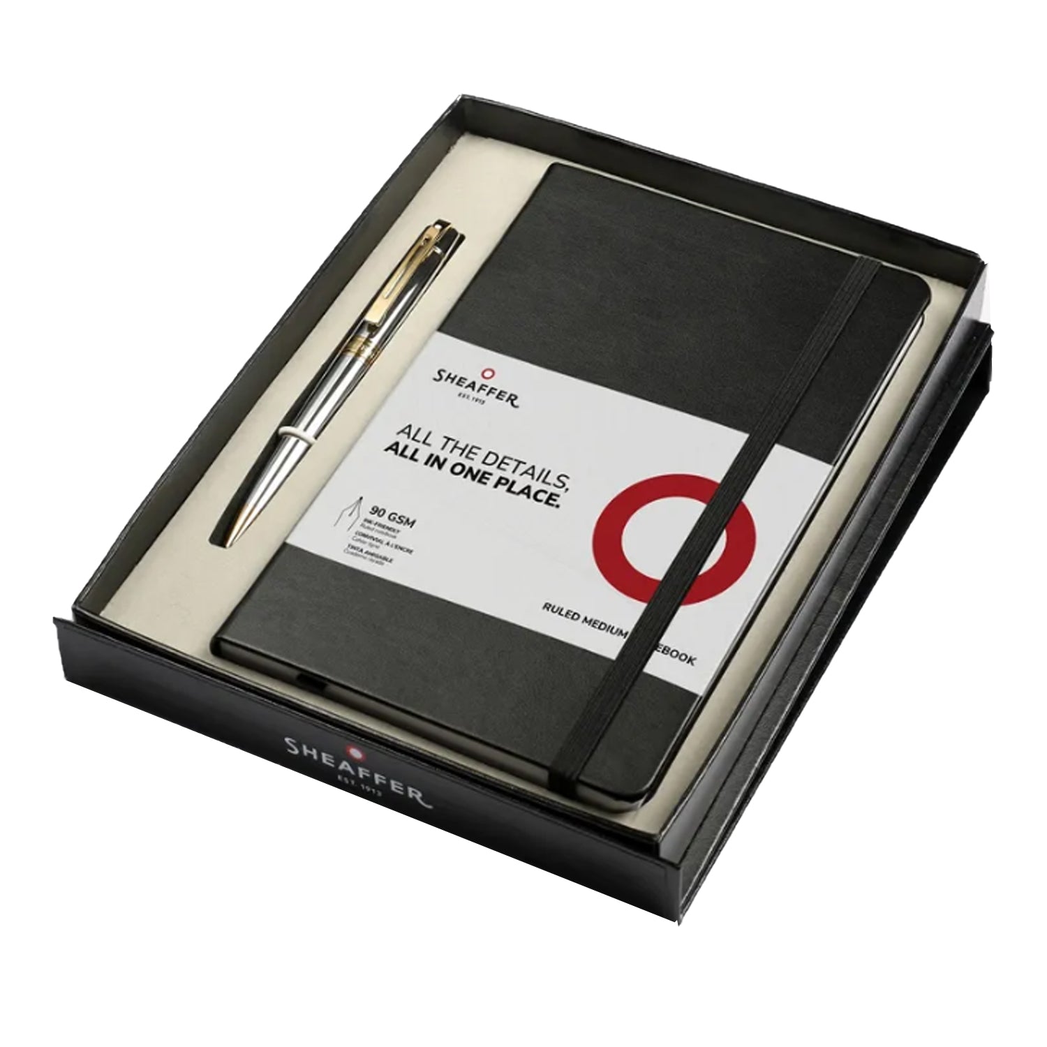 Sheaffer Gift Set - 300 Series Bright Chrome GT Ball Pen with A5 Black Notebook Sheaffer