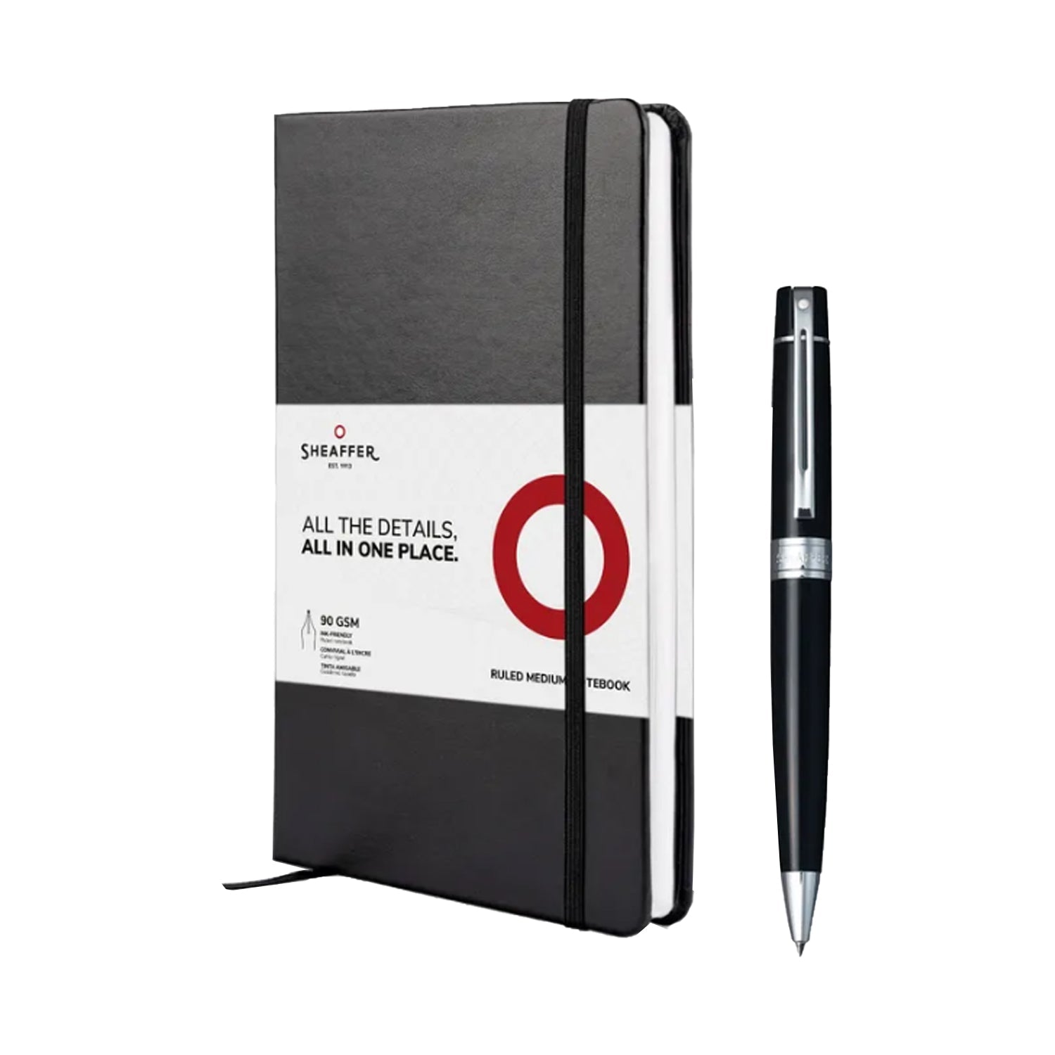 Sheaffer Gift Set - 300 Series Glossy Black CT Ball Pen with A5 Black Notebook Sheaffer