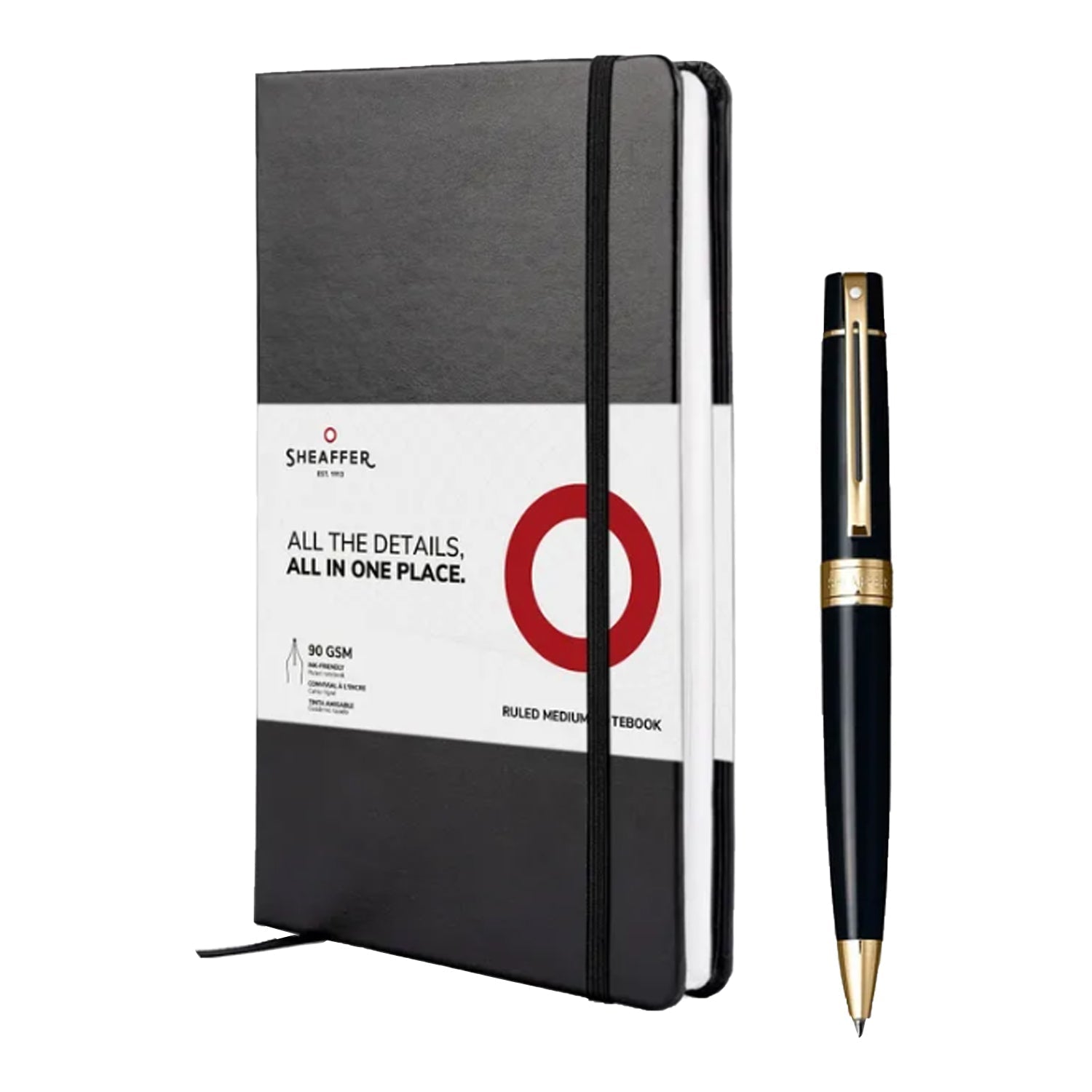Sheaffer Gift Set - 300 Series Glossy Black GT Ball Pen with A5 Black Notebook Sheaffer