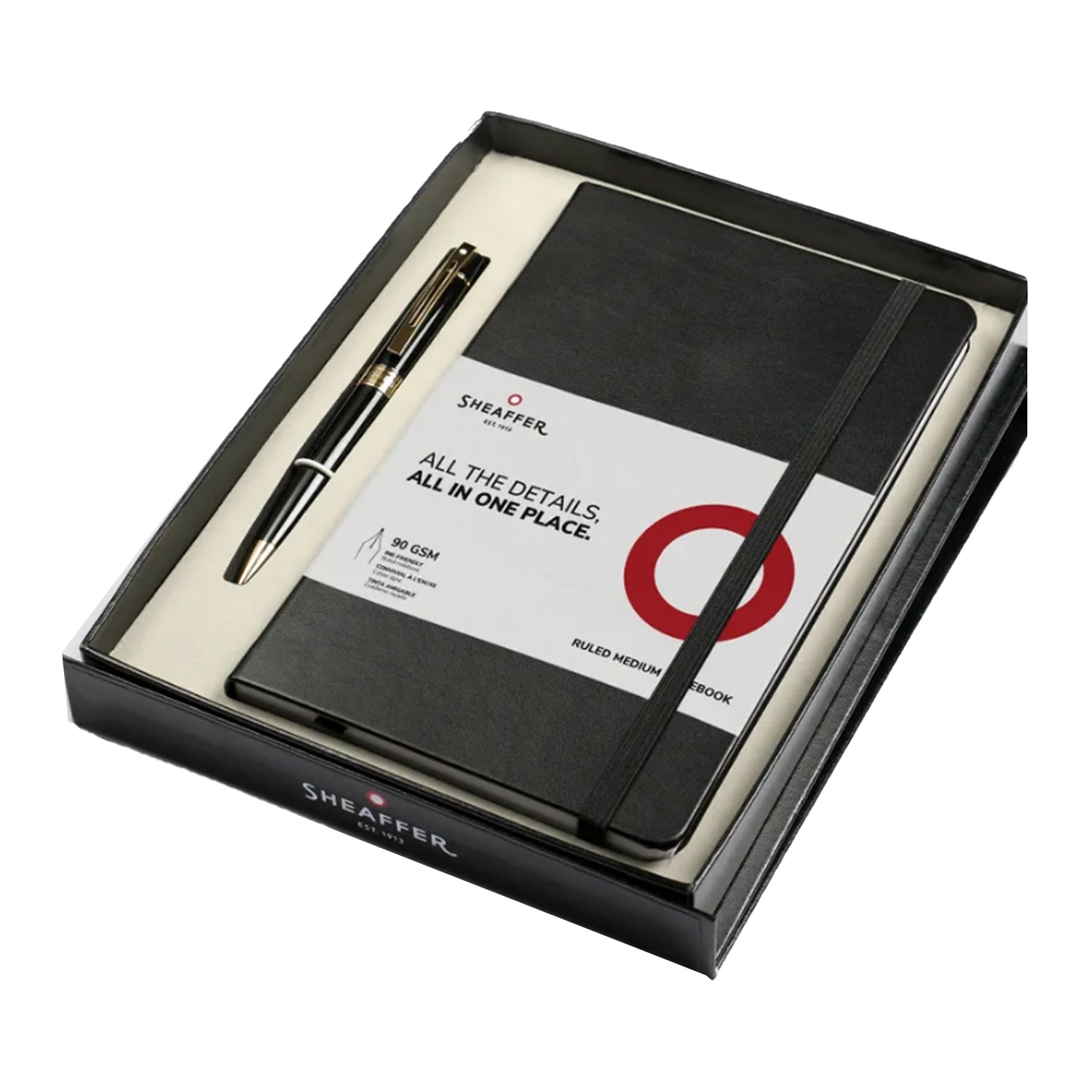 Sheaffer Gift Set - 300 Series Glossy Black GT Ball Pen with A5 Black Notebook Sheaffer