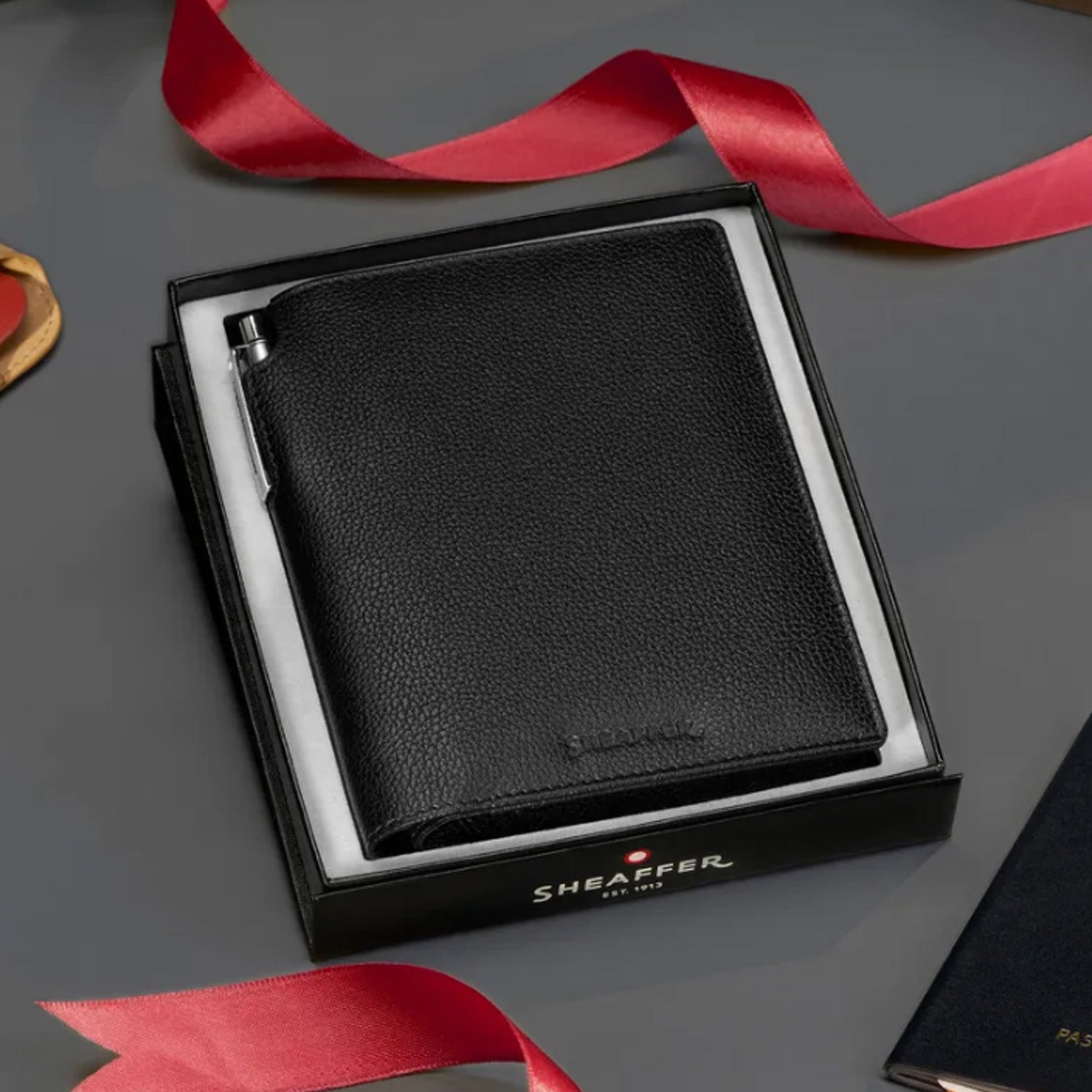 Sheaffer Gift Set - Sentinel Brushed Chrome CT Ball Pen with Leather Passport Cover Sheaffer
