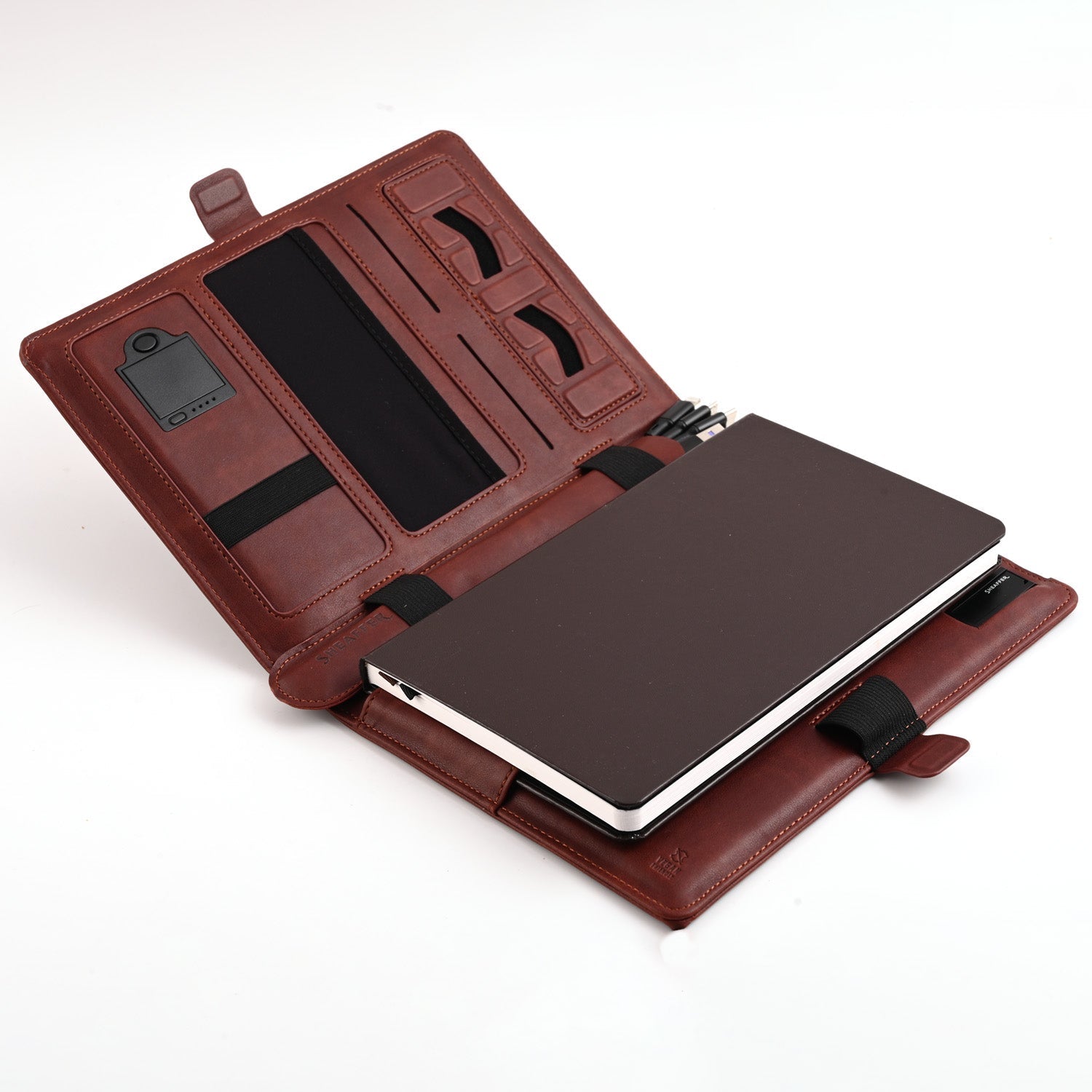 Sheaffer Superbook Organizer with Wireless Charging + 12000 mAh Powerbank and 32GB Pendrive - Brown Sheaffer