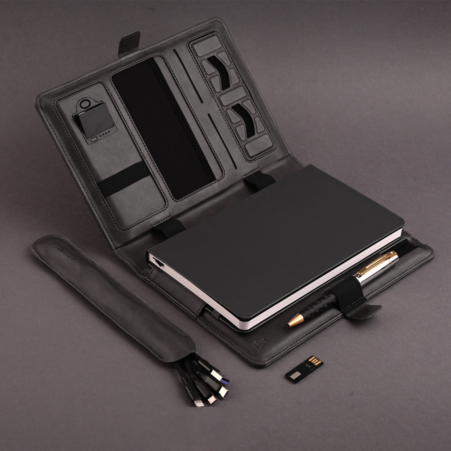Sheaffer Superbook Organizer with Wireless Charging + 12000 mAh Powerbank and 32GB Pendrive - Grey Sheaffer