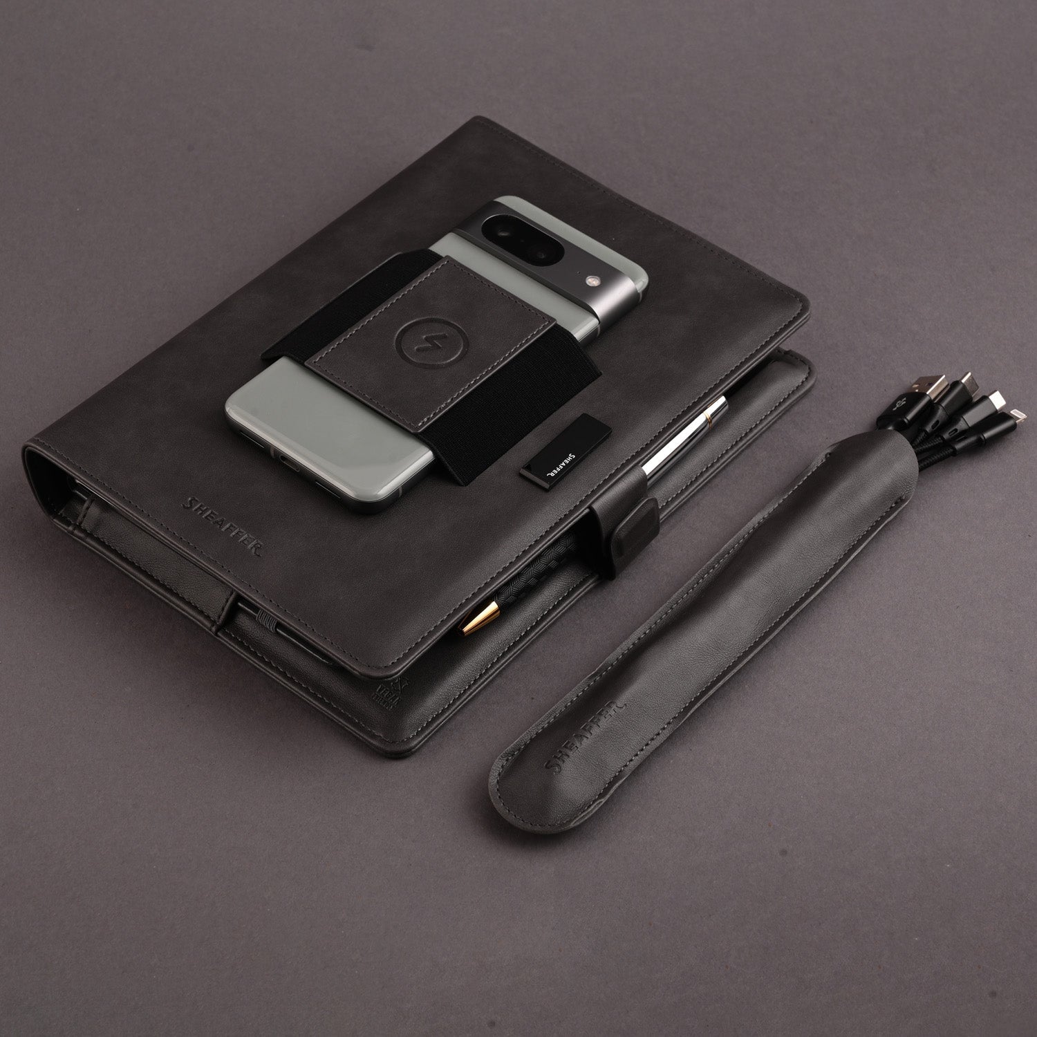 Sheaffer Superbook Organizer with Wireless Charging + 12000 mAh Powerbank and 32GB Pendrive - Grey Sheaffer