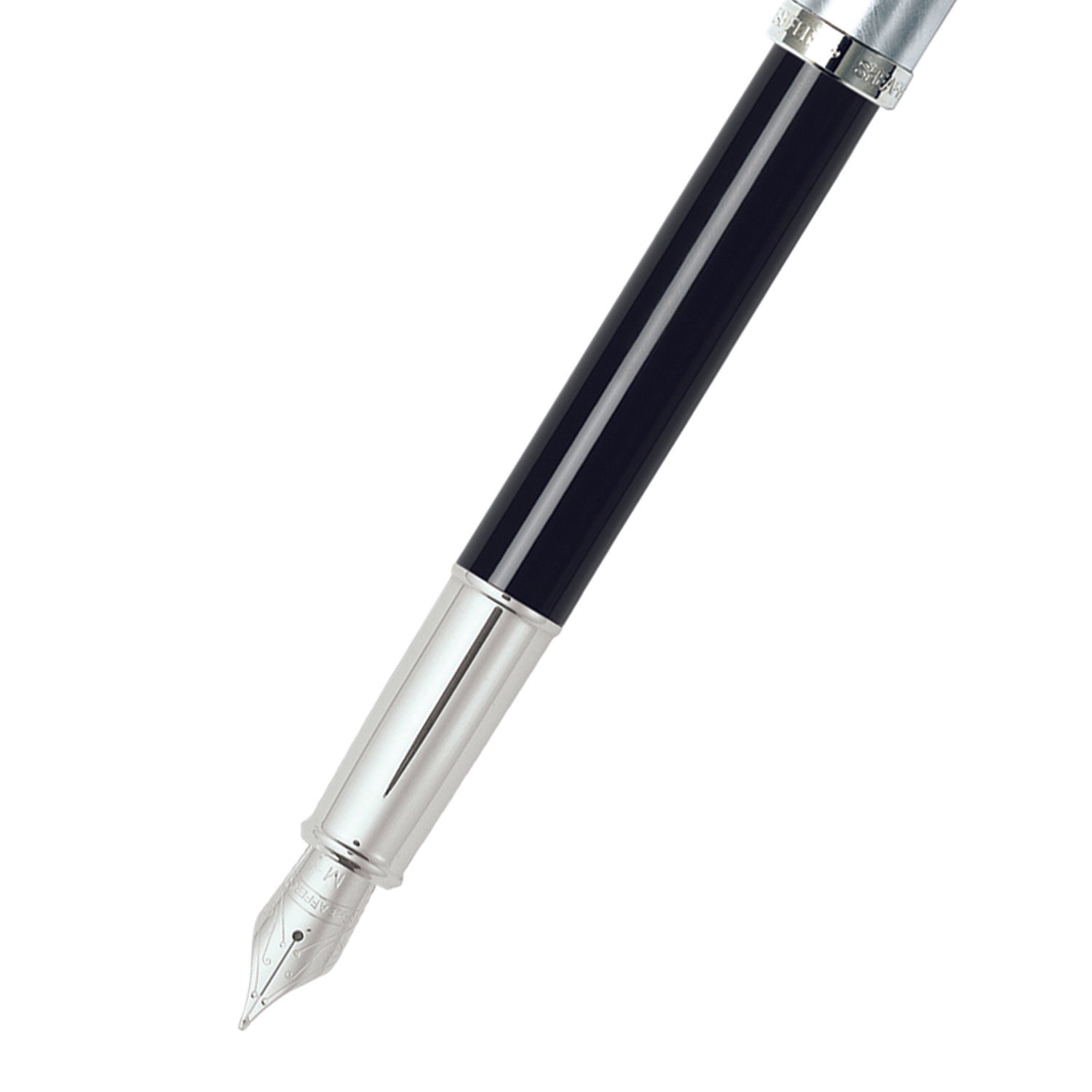 Sheaffer 9313 Gift 100 Fountain Pen (Medium) Glossy Black and Brushed Chrome with Chrome Plated Trim Sheaffer