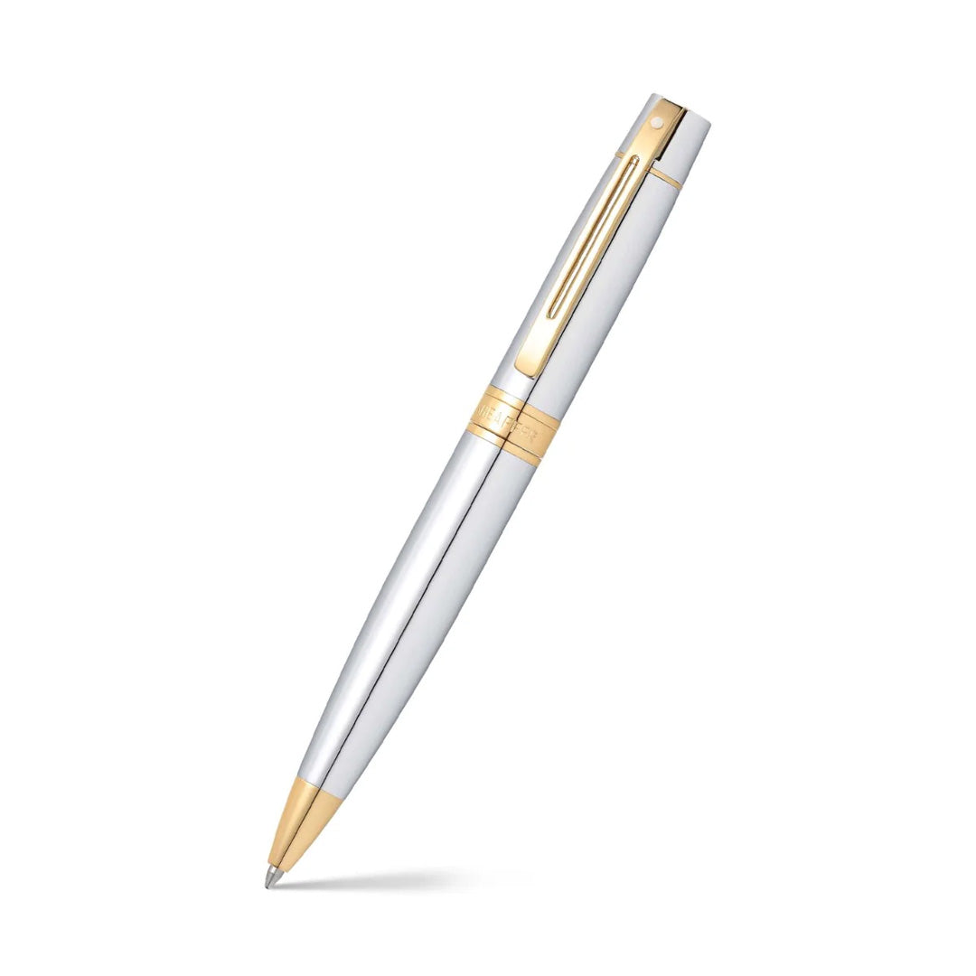 Sheaffer Gift Set 300 Ballpoint Pen with Table Clock Bright Chrome with Gold Trims Pen Club