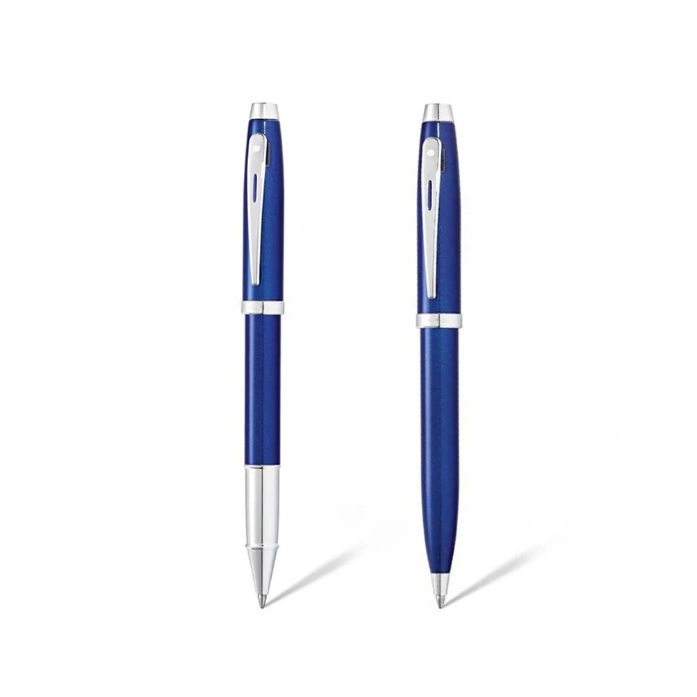 Sheaffer Gift Set S100 9339 Glossy Blue With Chrome Trim Ballpoint Pen & Rollerball Pen Pen Club
