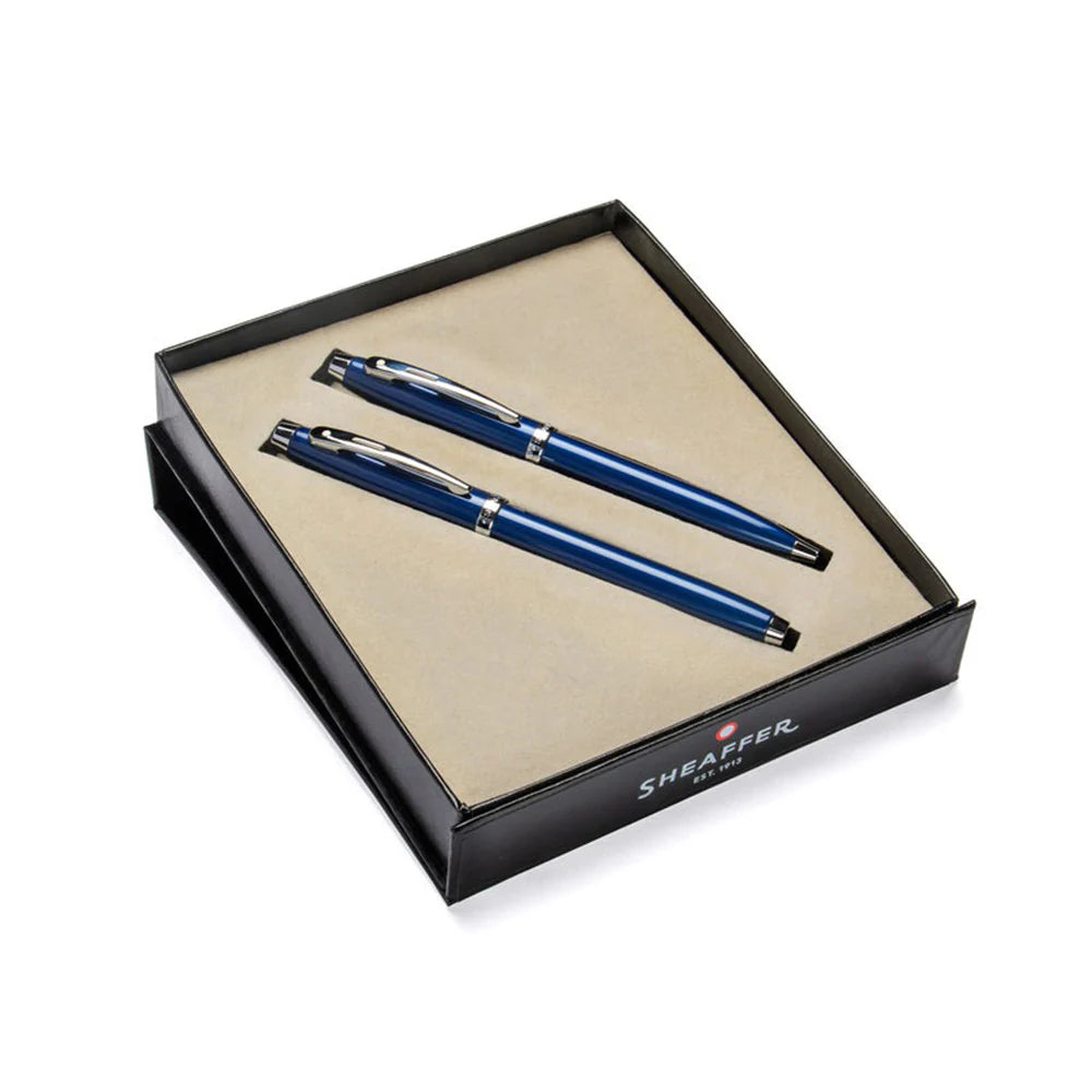 Sheaffer Gift Set S100 9339 Glossy Blue With Chrome Trim Ballpoint Pen & Rollerball Pen Pen Club